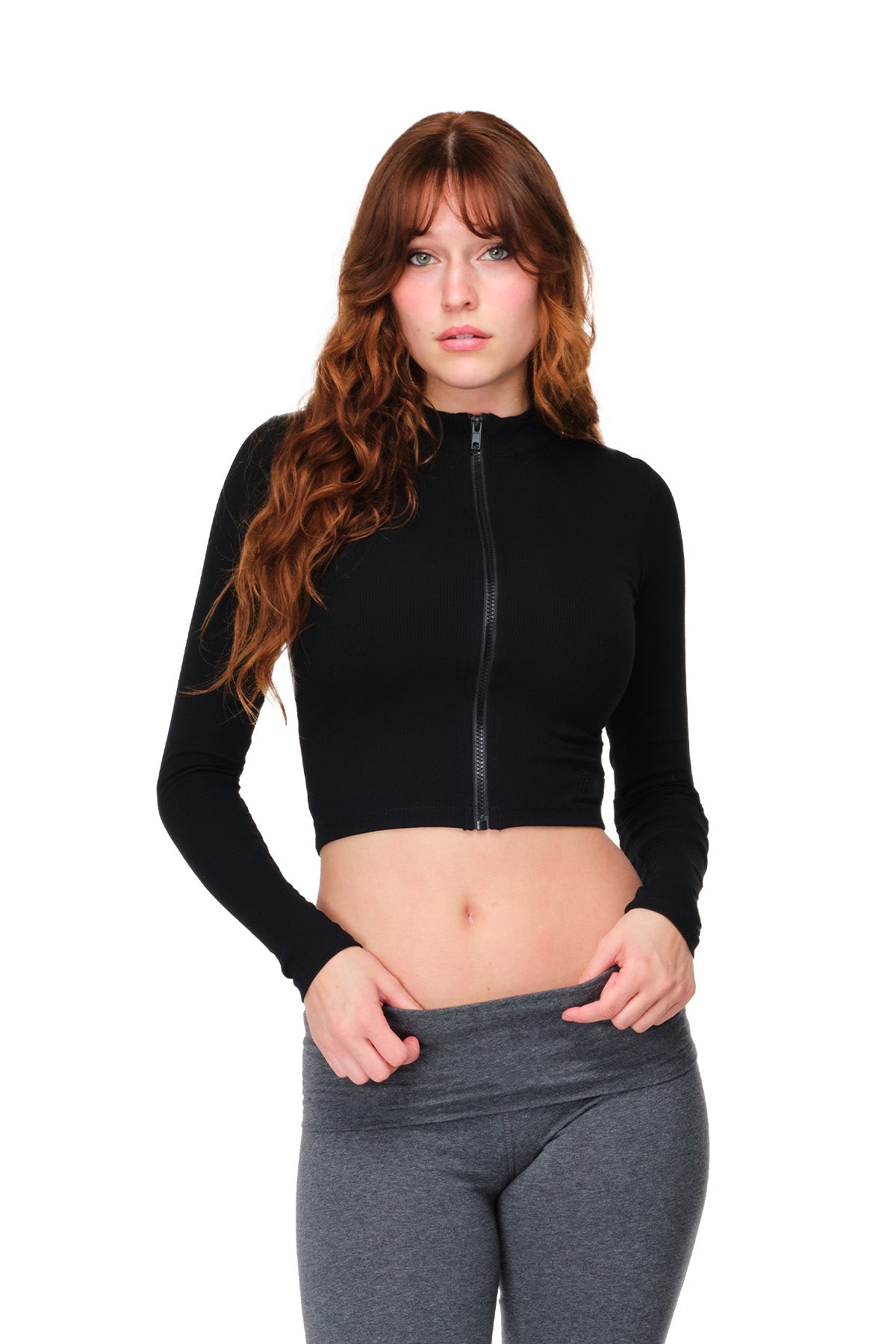 Dani - Mock Neck Long Sleeve Top with Full Zipper