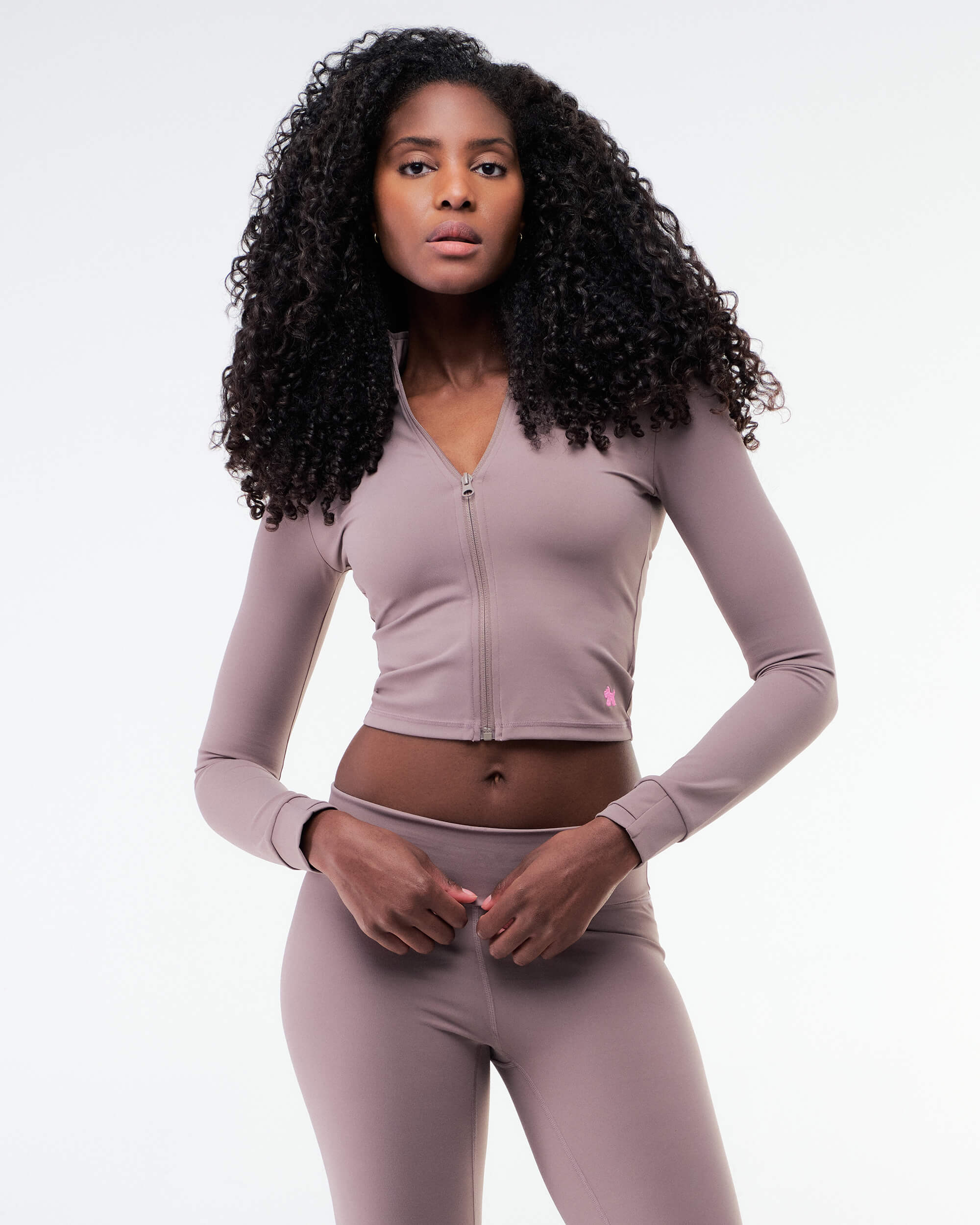 Shay - Fitted Mock Neck Zip-Up Long Sleeve Top