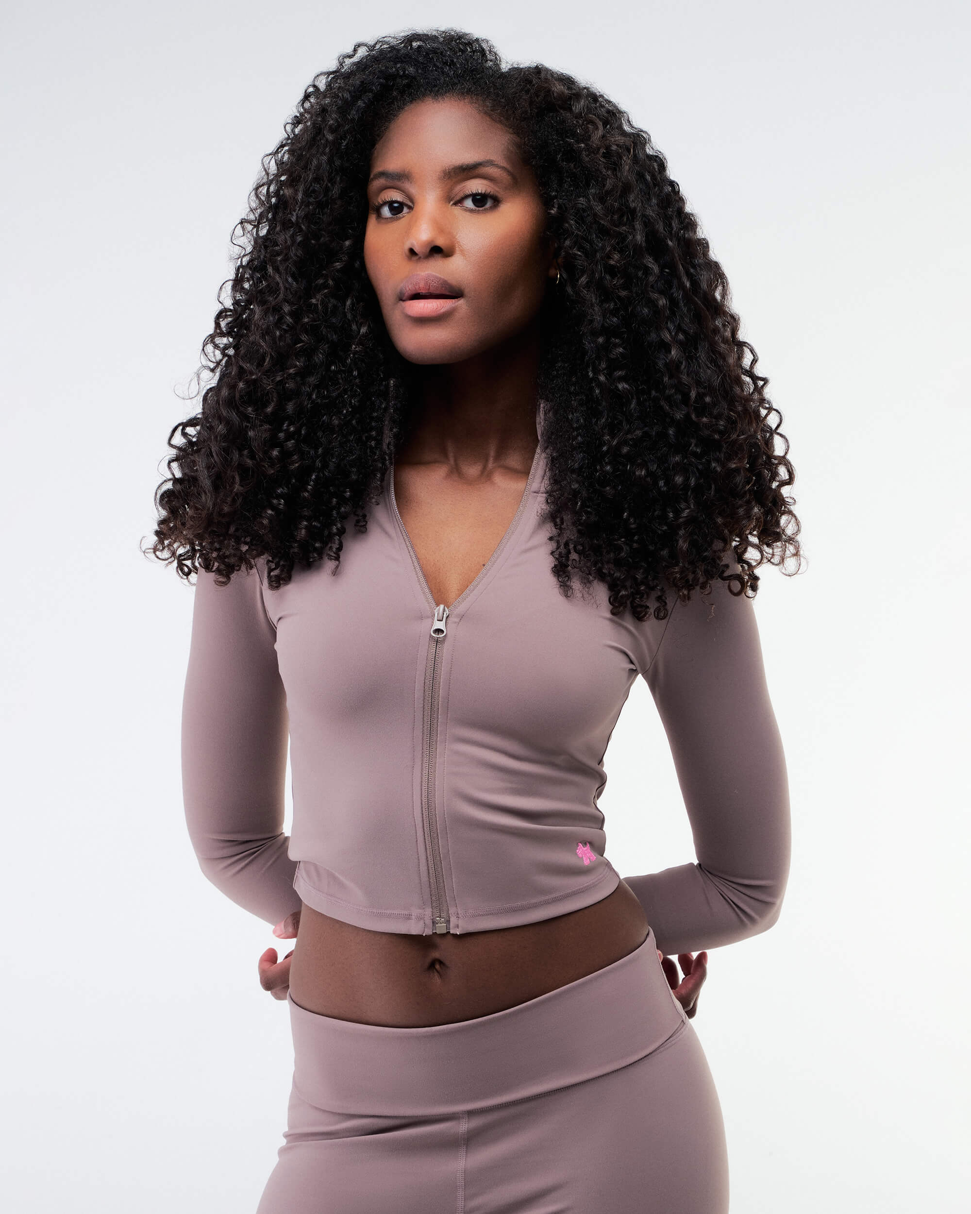 Shay - Fitted Mock Neck Zip-Up Long Sleeve Top