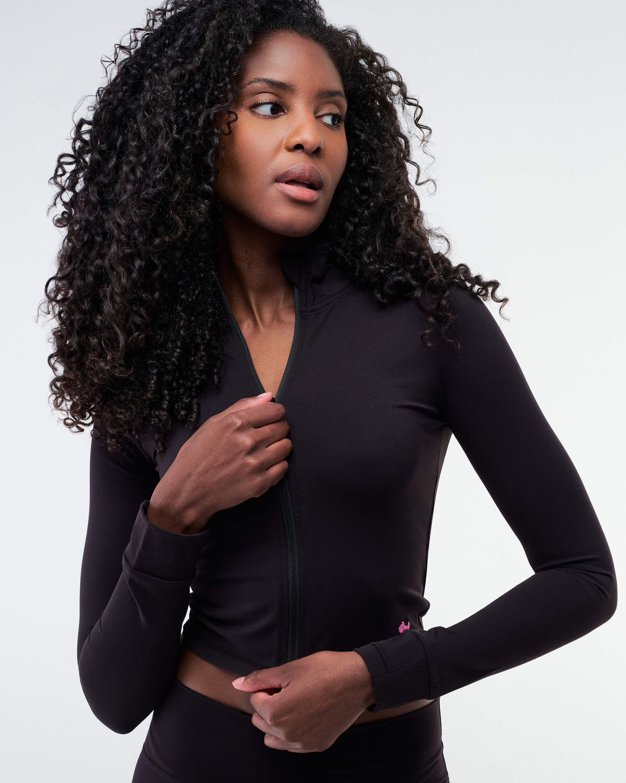 Shay - Fitted Mock Neck Zip-Up Long Sleeve Top