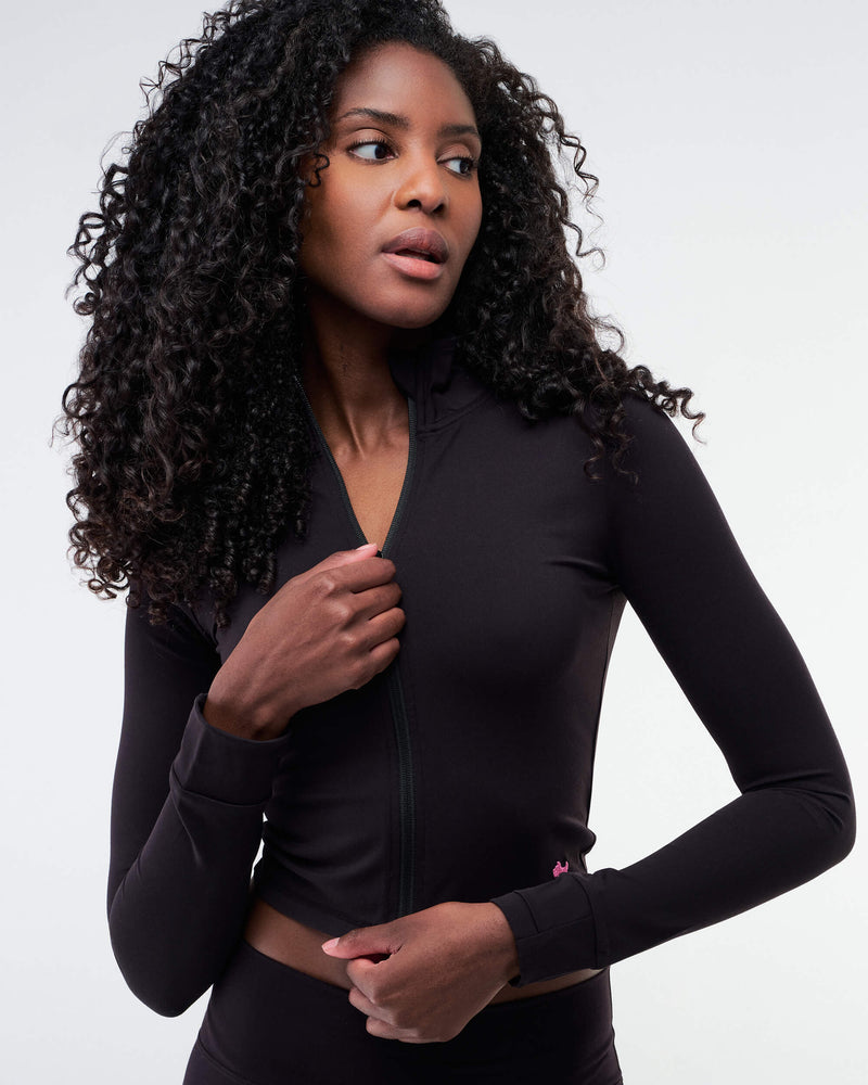 Shay - Fitted Mock Neck Zip-Up Long Sleeve Top