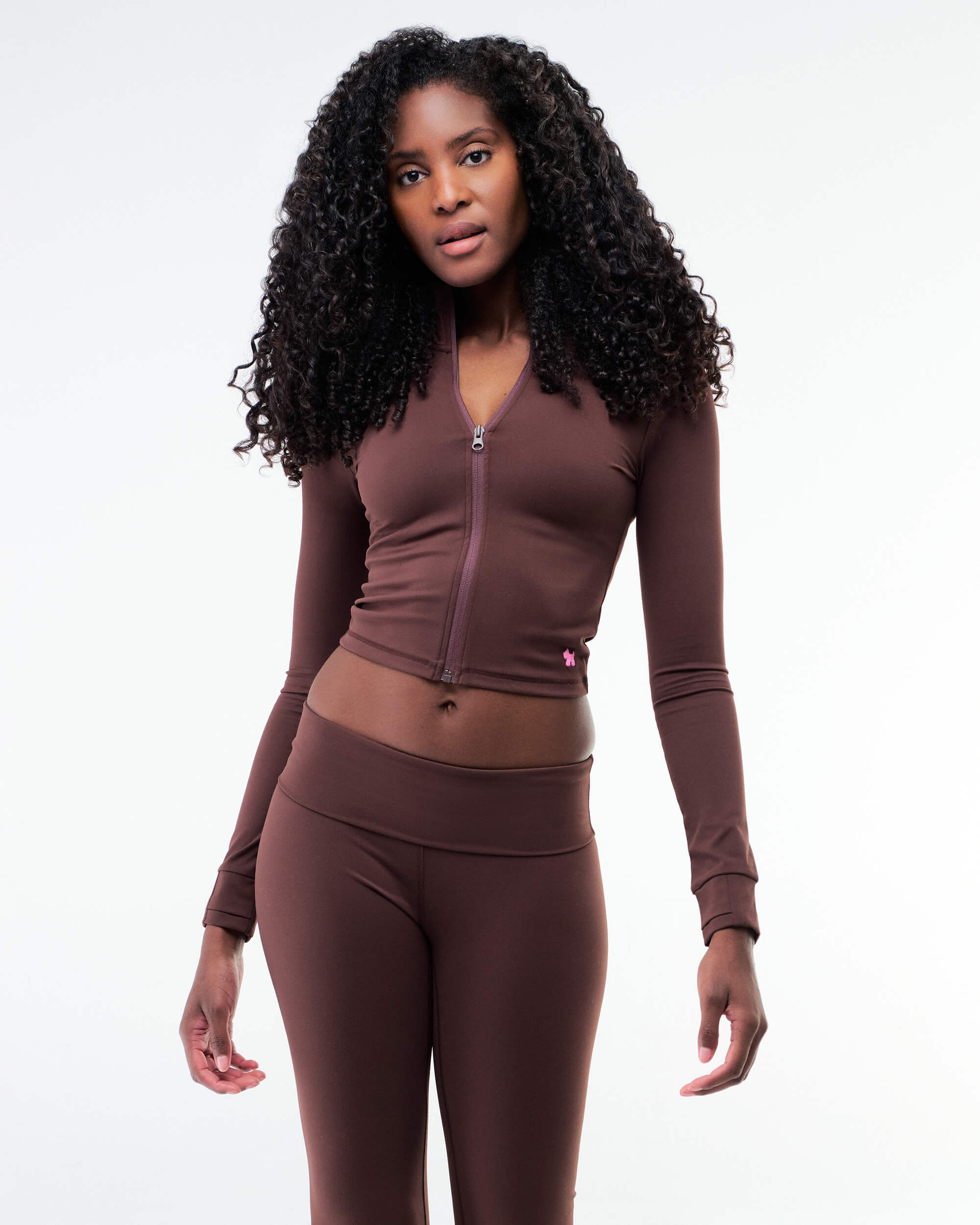Shay - Fitted Mock Neck Zip-Up Long Sleeve Top