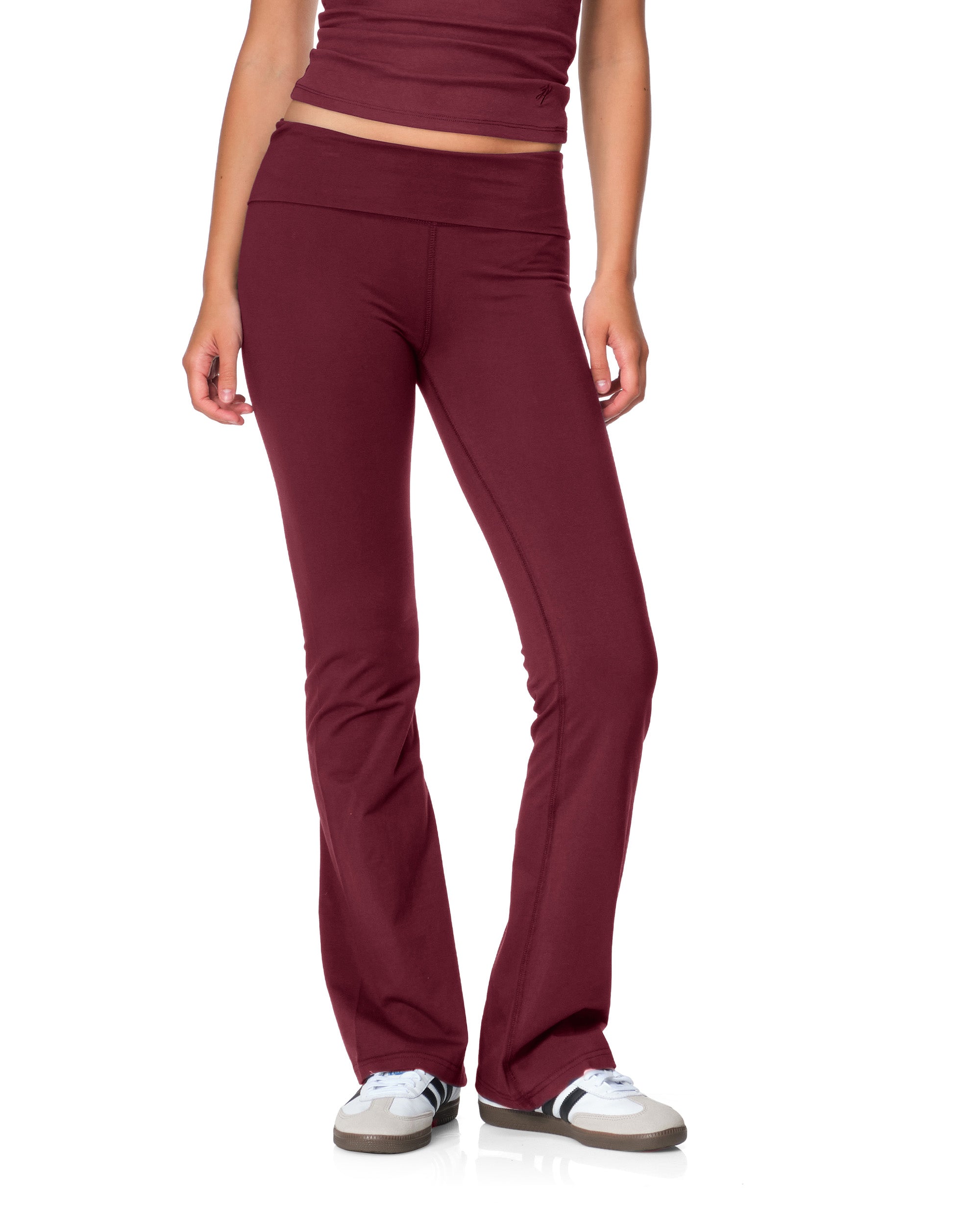 Tally - Fitted Flare Pants with Fold-over Waistband
