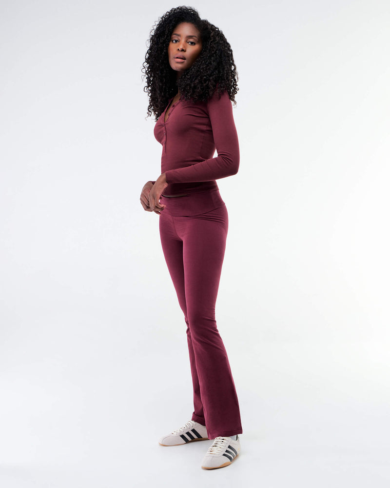 Tally - Fitted Flare Pants with Fold-over Waistband