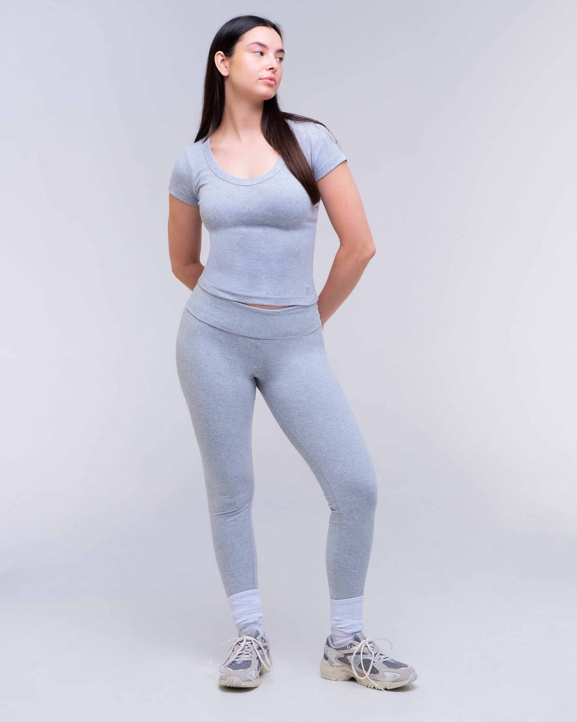 Denise Fitted Scoop Neck Tee in Grey Mix - front