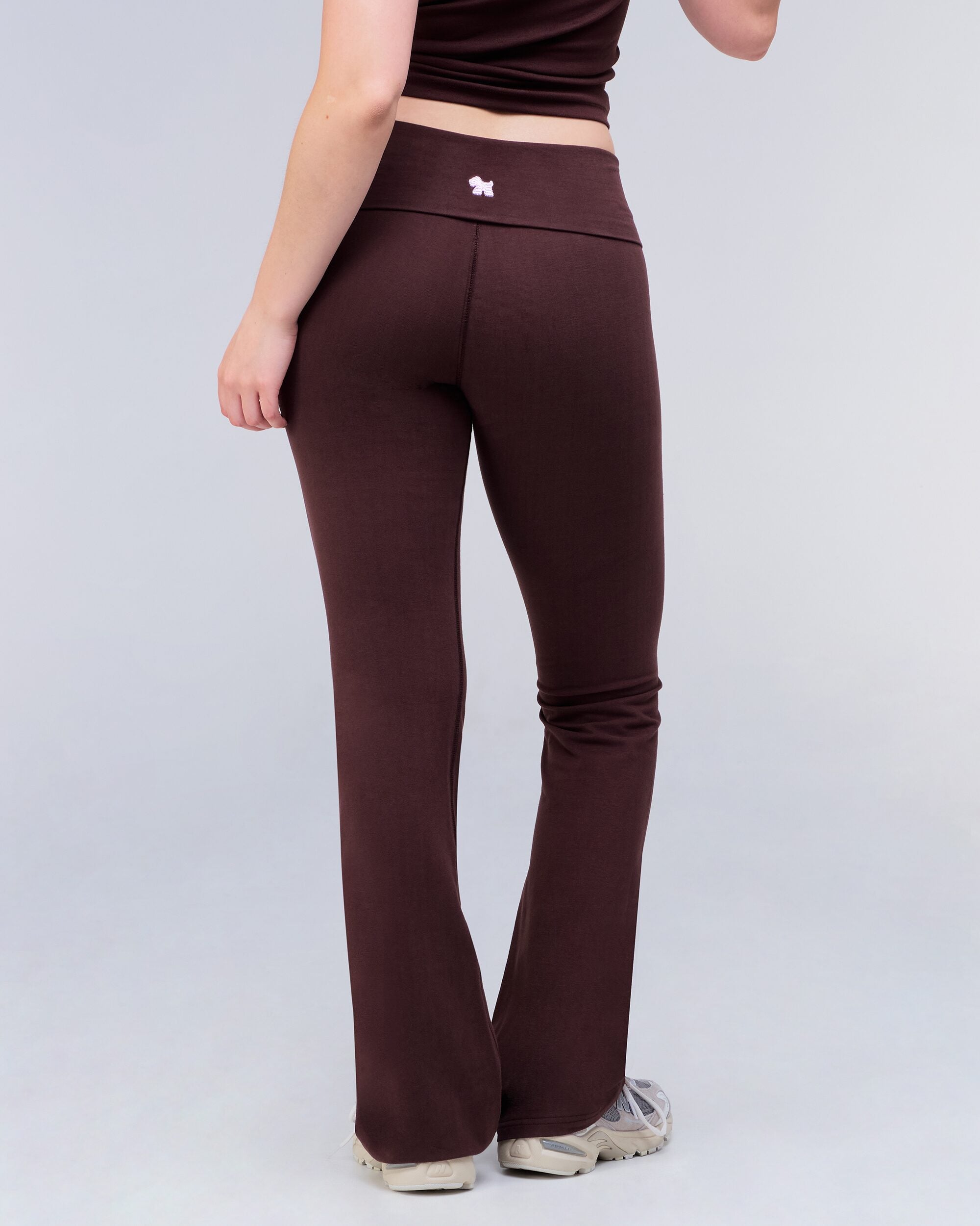 Tally Fitted Flare Pants with Fold-over Waistband in Auburn - back