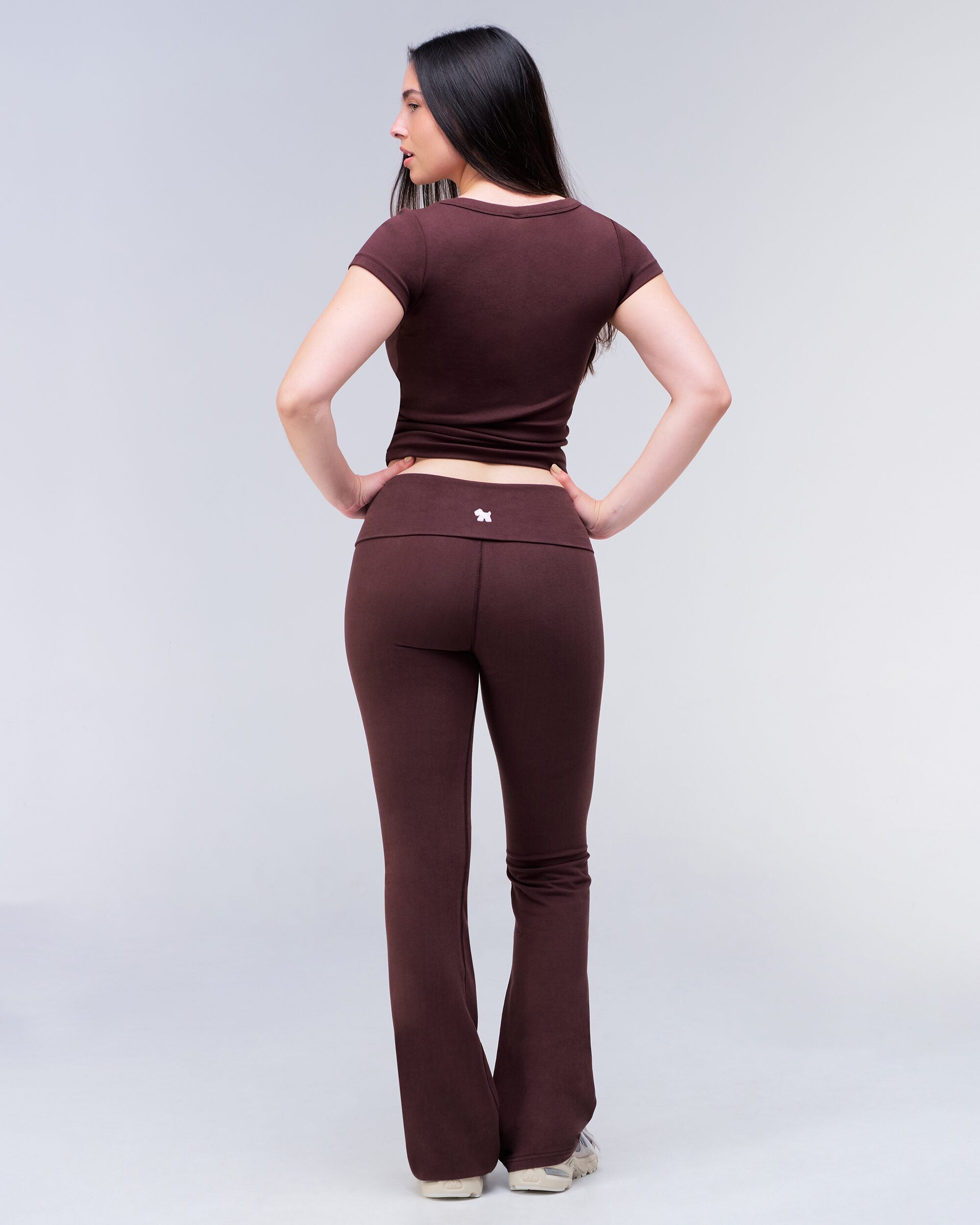 Tally Fitted Flare Pants with Fold-over Waistband in Auburn - back