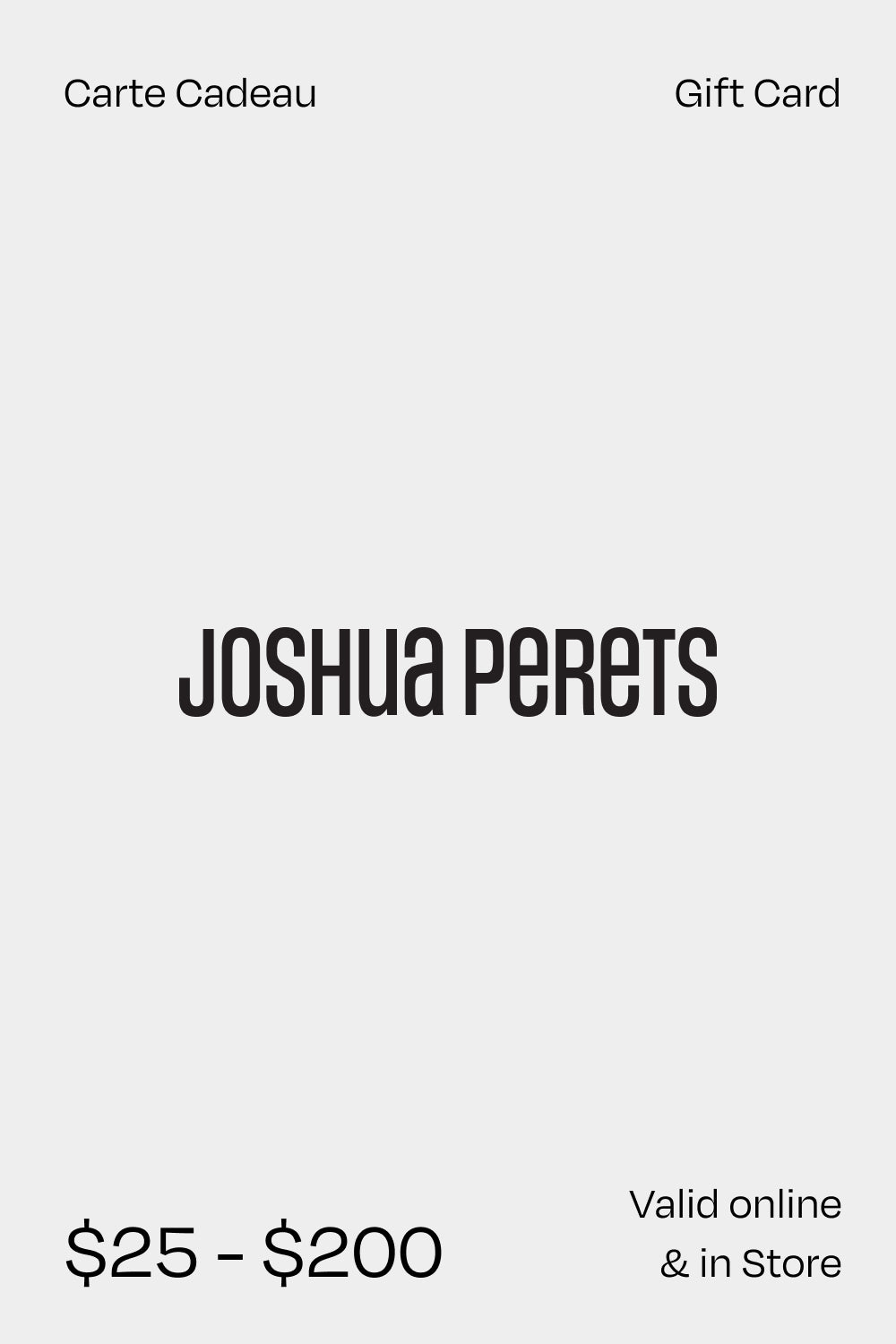 Joshua Perets Physical Gift Card