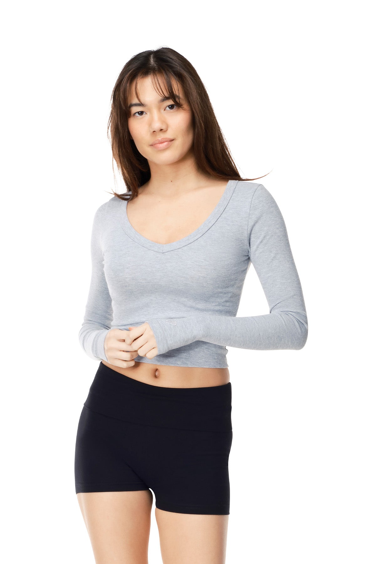 Cali - Fitted Ribbed Scoop V-Neck Long Sleeve