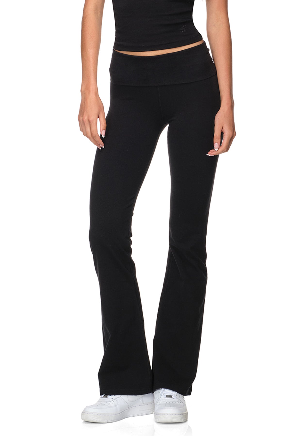 Tally - Fitted Flare Pants with Fold-over Waistband