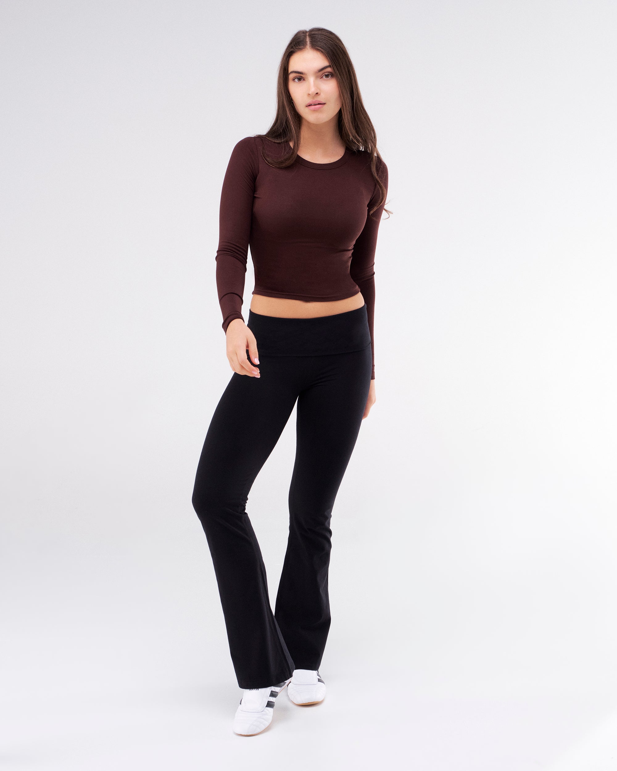Tally - Fitted Flare Pants with Fold-over Waistband