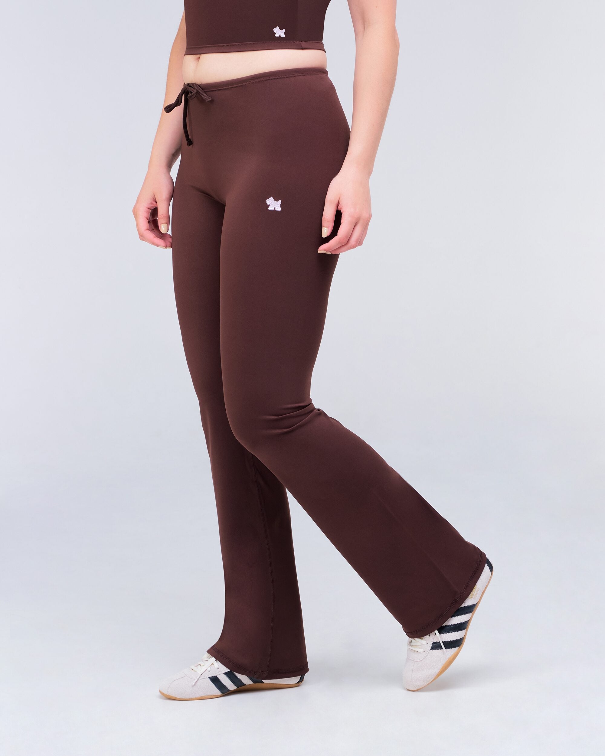 Adley Fitted Low Rise Drawstring Flare Pants in Auburn - side