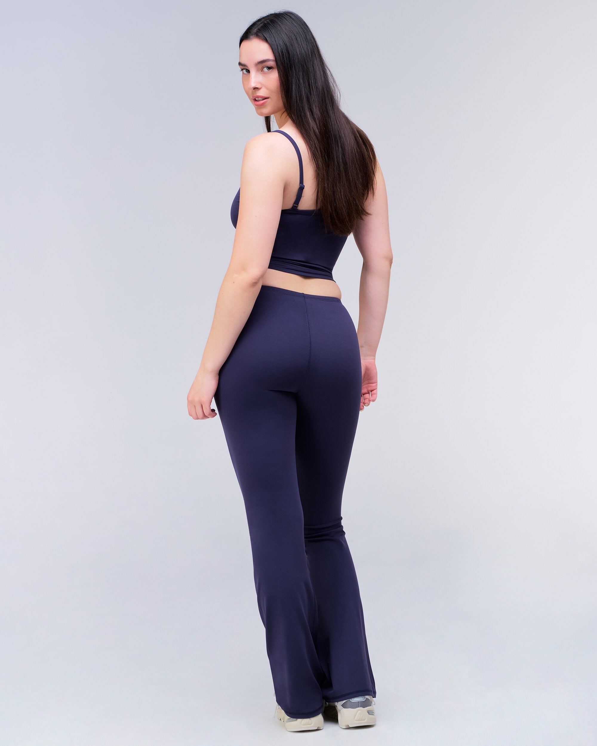Adley Fitted Low Rise Drawstring Flare Pants in Navy - back