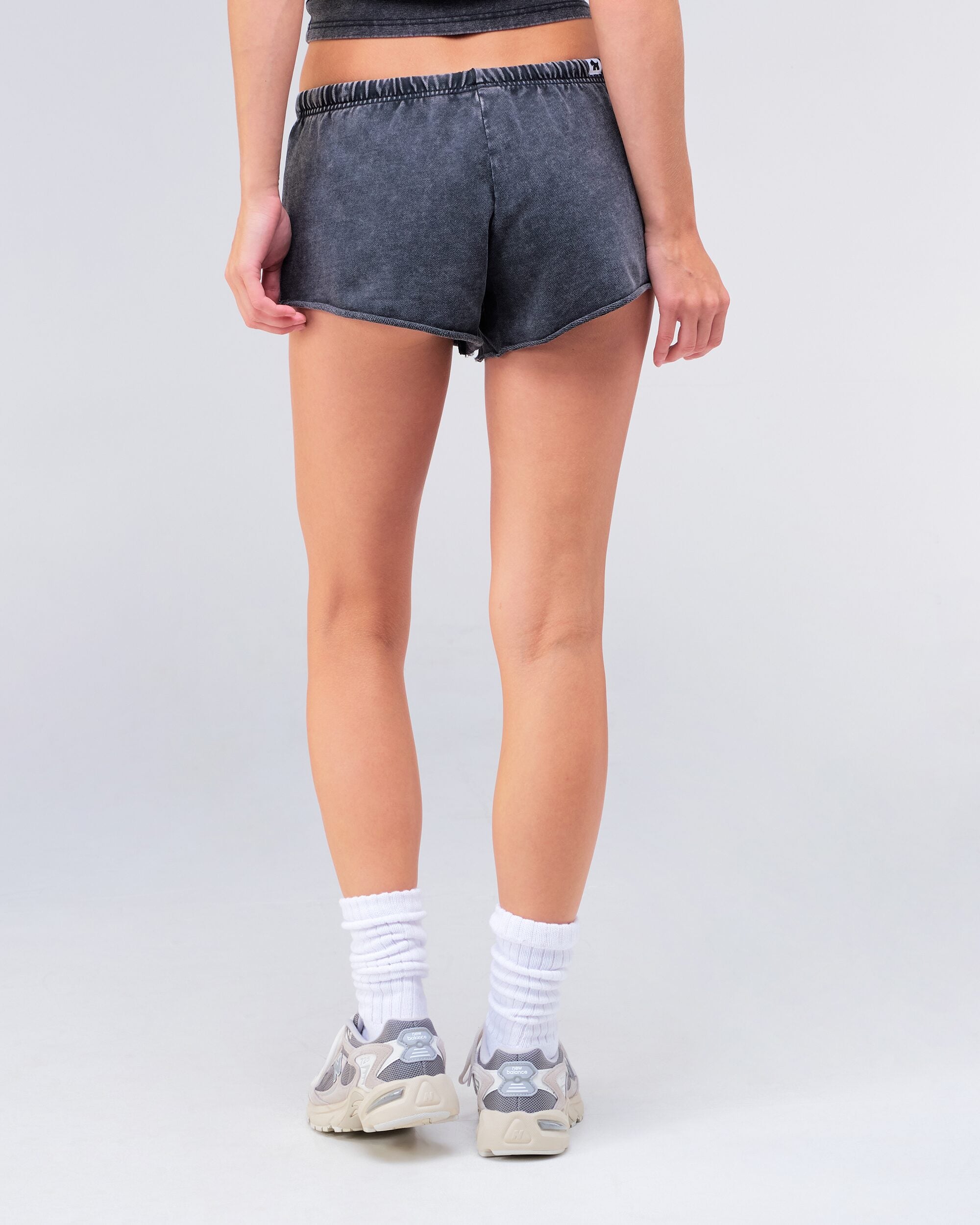 Amy relaxed fit shorts in vintage black, front view from hips down