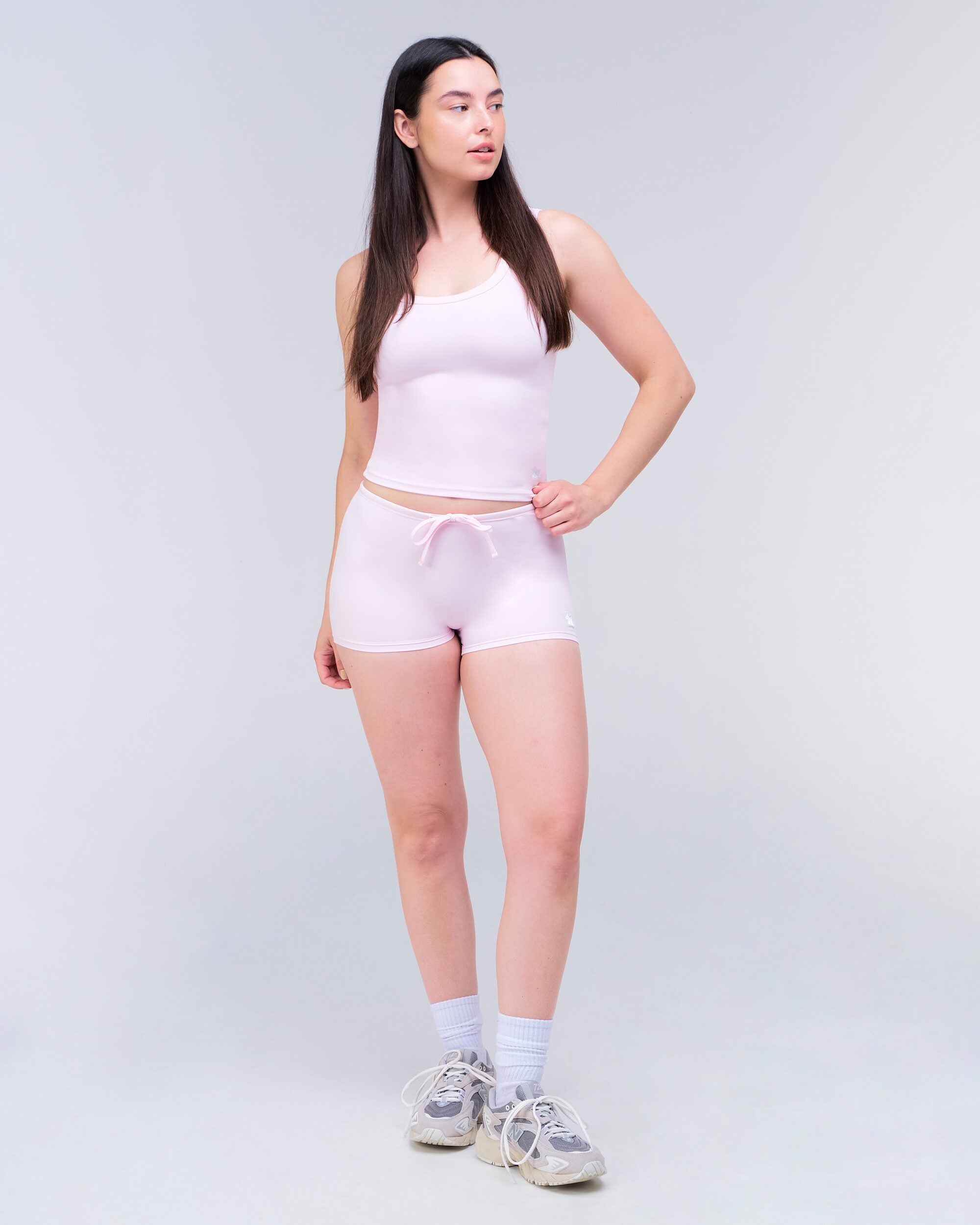 Anais Fitted Scoop Neck Tank Top in Baby Pink - front