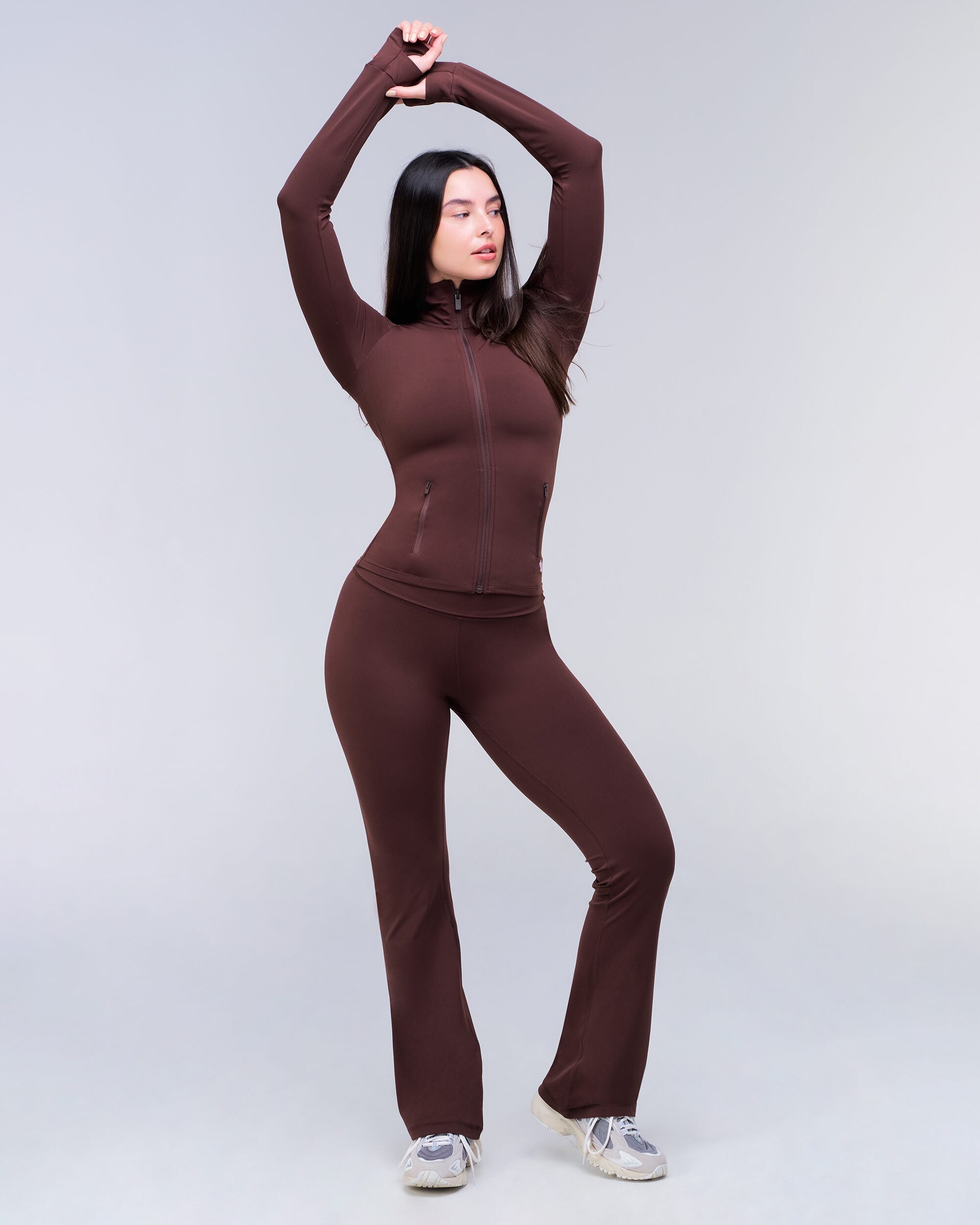 Andy Fitted Turnover Flare Pant in Auburn - styled look