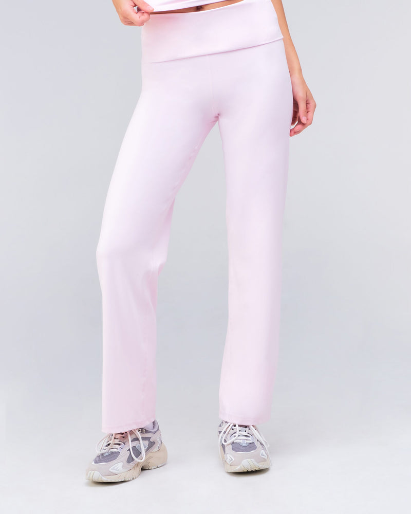Fresh high-rise loose fit flare pants in baby pink, front view