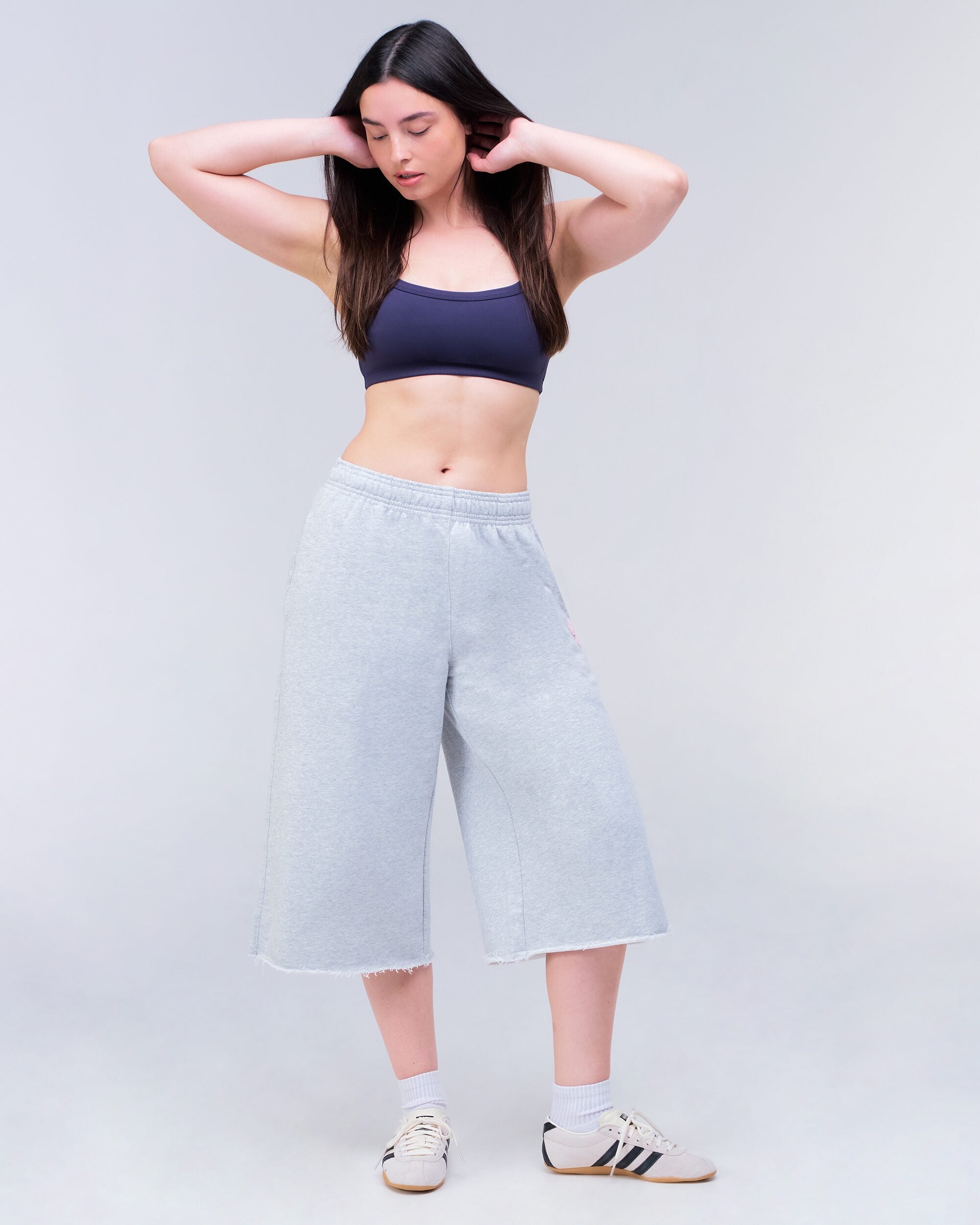 Hadley Cropped Wide-Leg Sweat Culotte in Grey Mix - styled look
