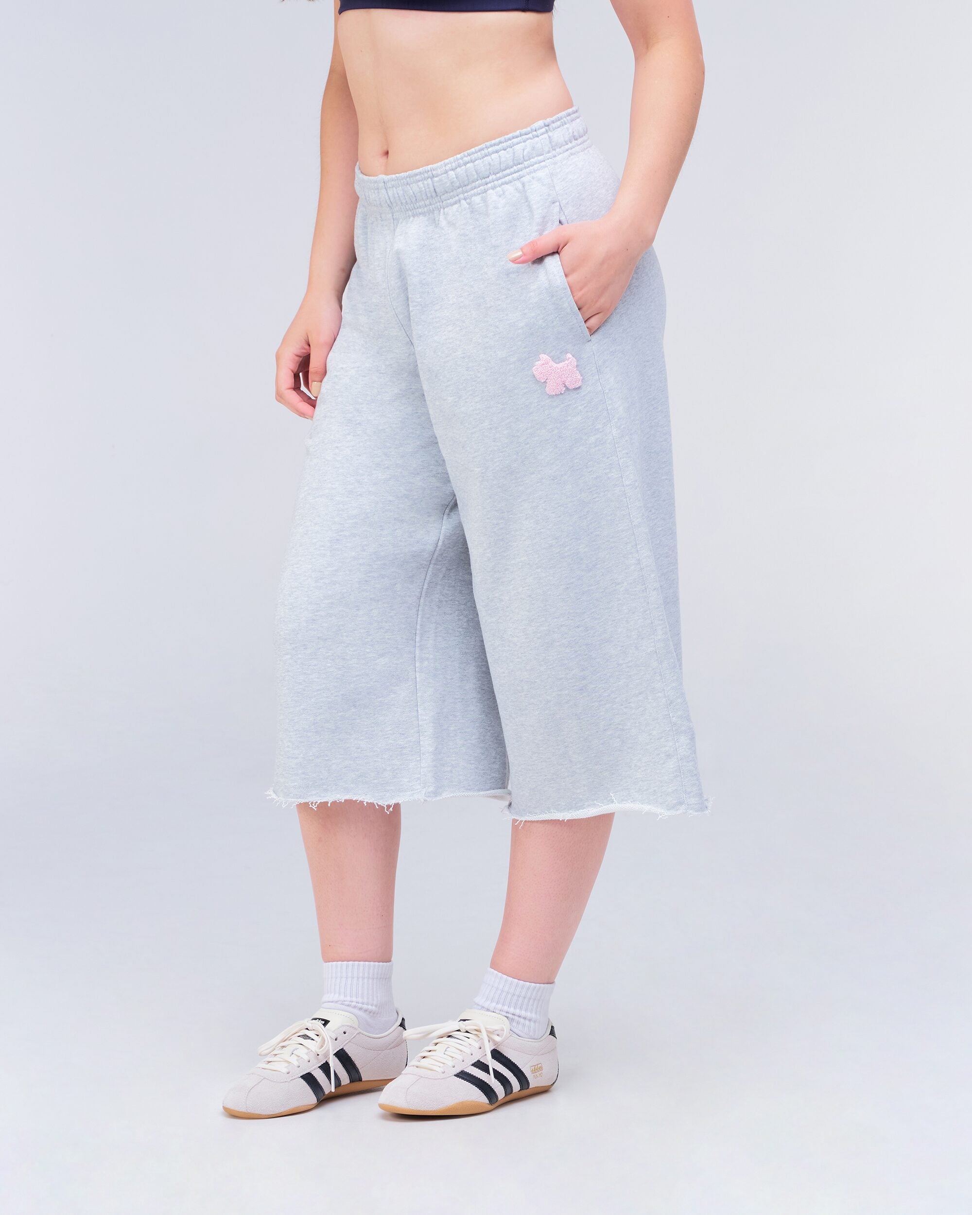 Hadley Cropped Wide-Leg Sweat Culotte in Grey Mix - side