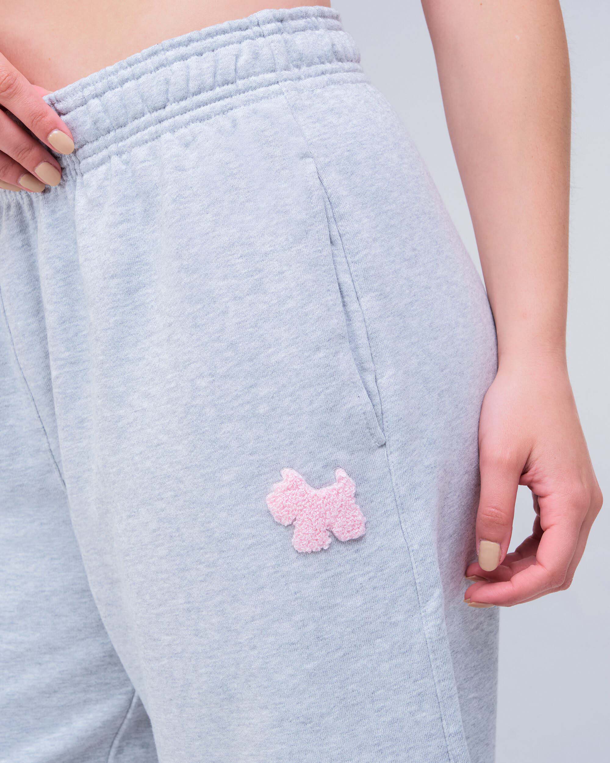 Hadley Cropped Wide-Leg Sweat Culotte in Grey Mix - logo detail
