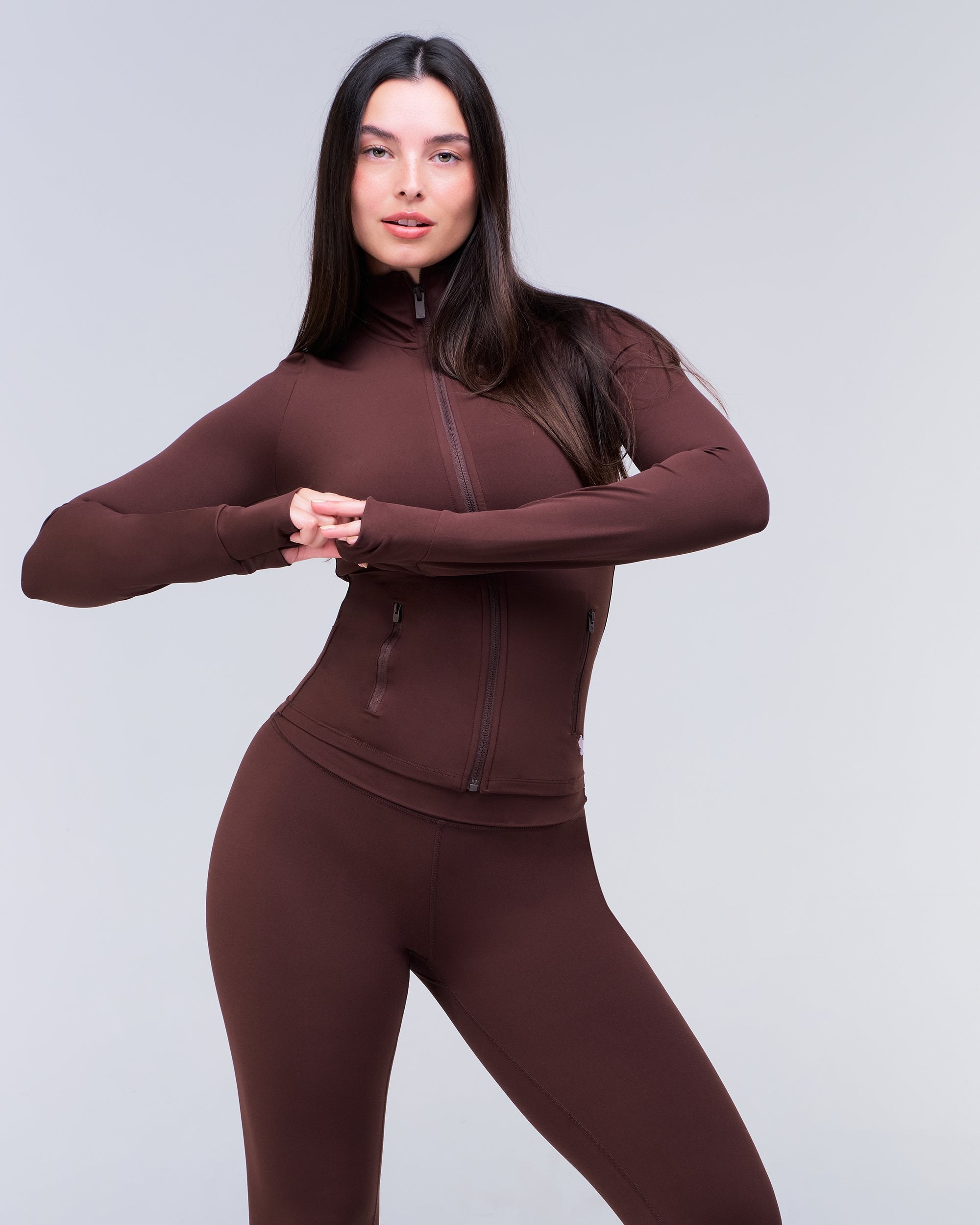 Millie - Fitted Mock Neck Zip-Up Long Sleeve Top