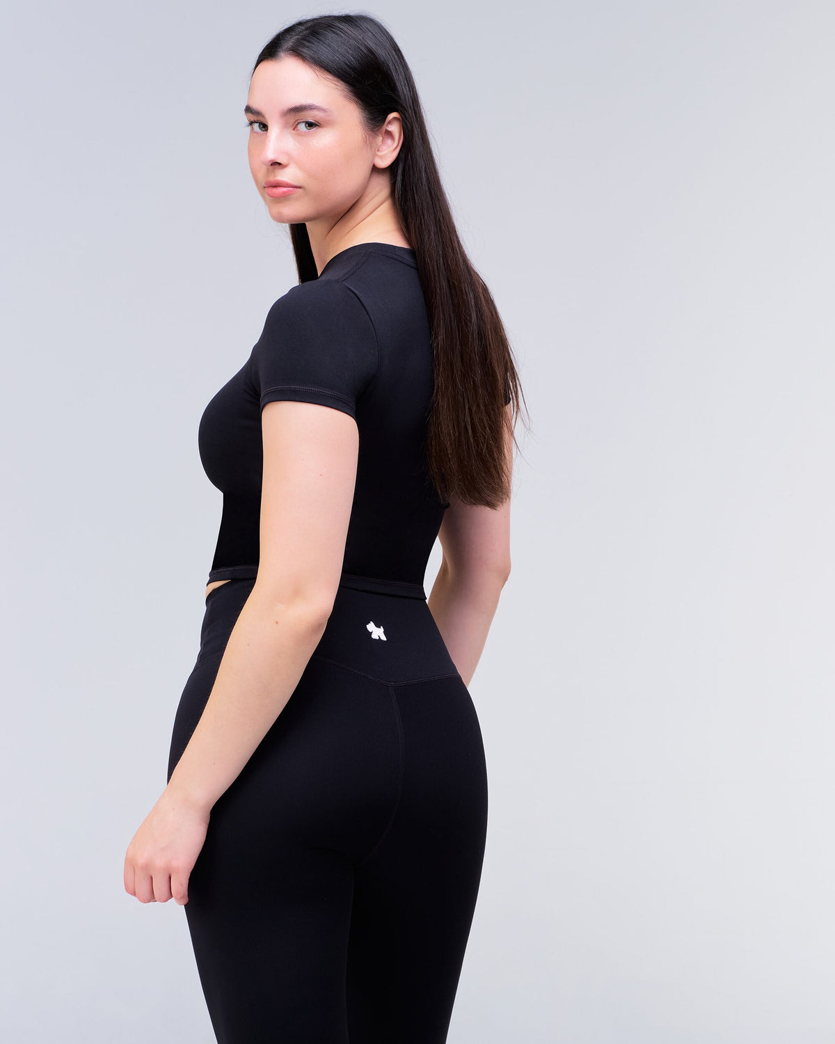 Nicole Fitted Crew Neck Tee in Black - side