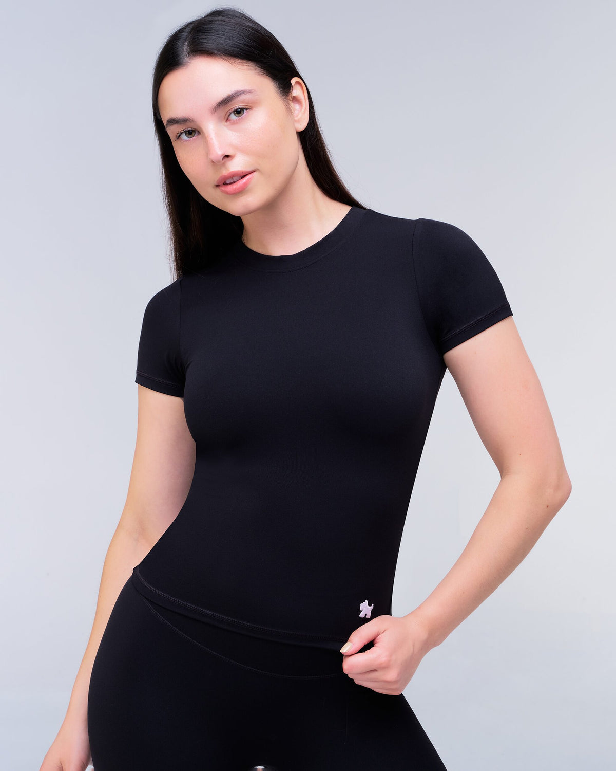 Nicole Fitted Crew Neck Tee in Black - front