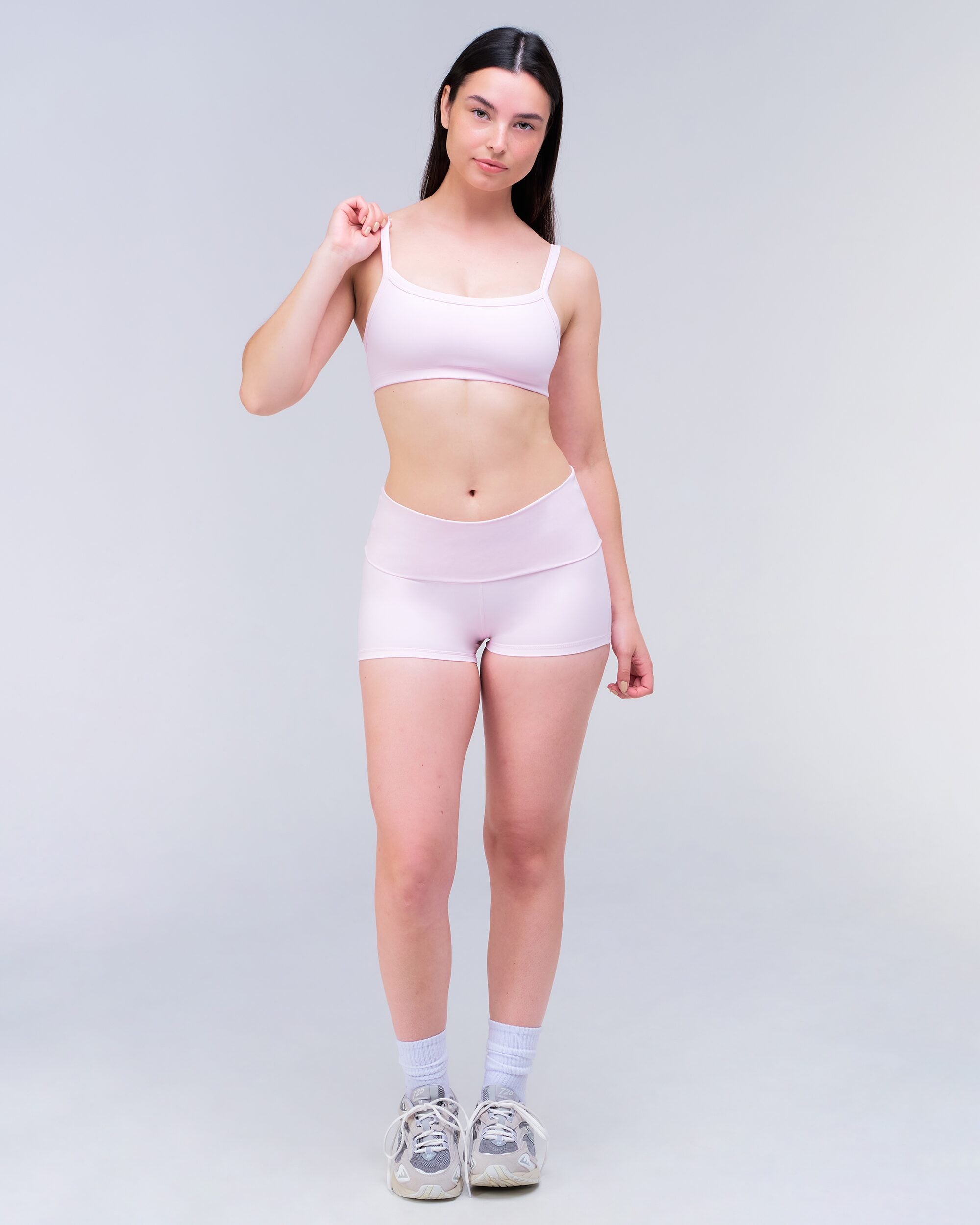 Reyna Fitted Sports Bra in Baby Pink - front