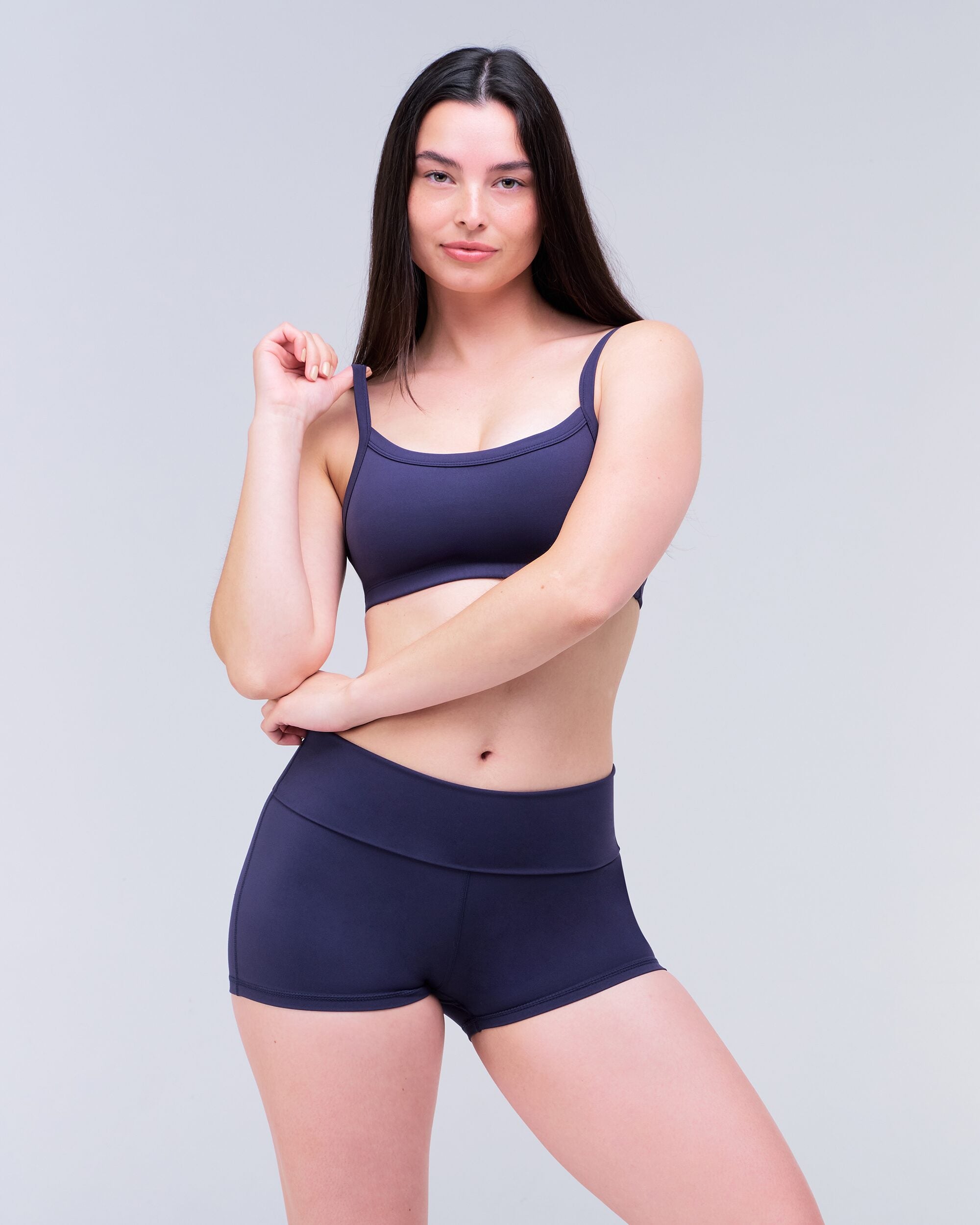 Reyna Fitted Sports Bra in Navy - styled look