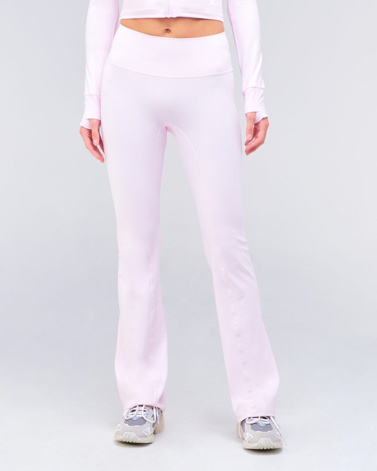 Venus Fitted Flared Leggings in Baby Pink - front