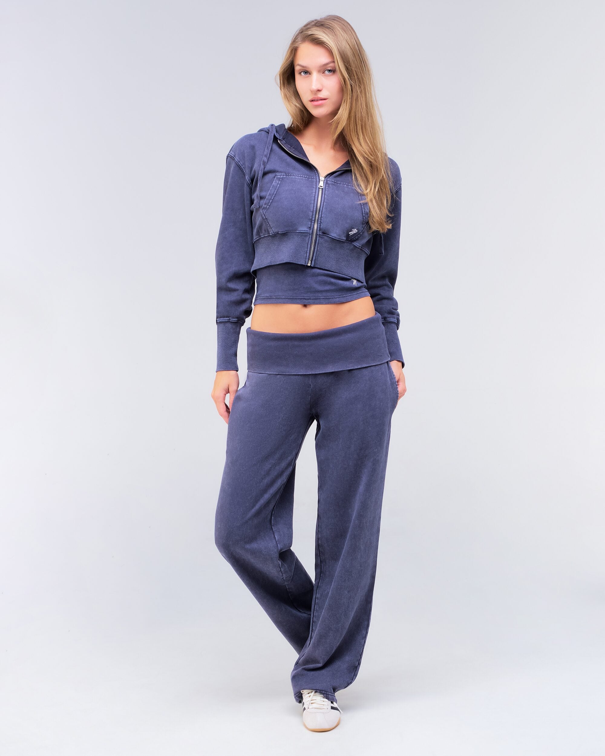 Willow Low-Rise Loose Fit Pants with Fold-over Waistband in Vintage Navy - full look