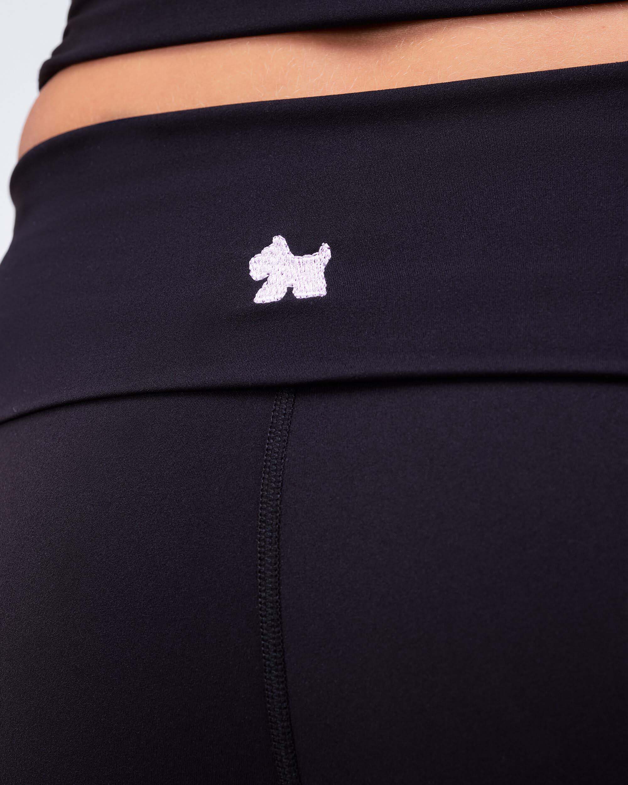 Xia Fitted Shorts with Fold-over Waistband in Black - logo detail