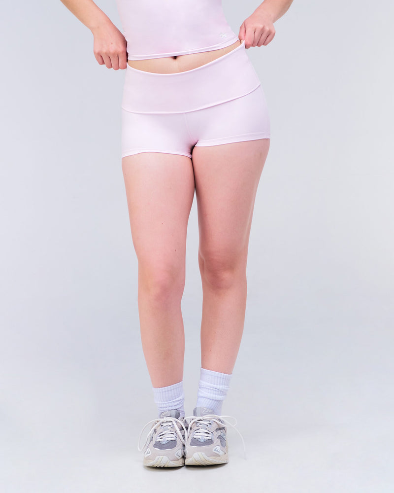 Xia Fitted Shorts with Fold-over Waistband in Baby Pink - front