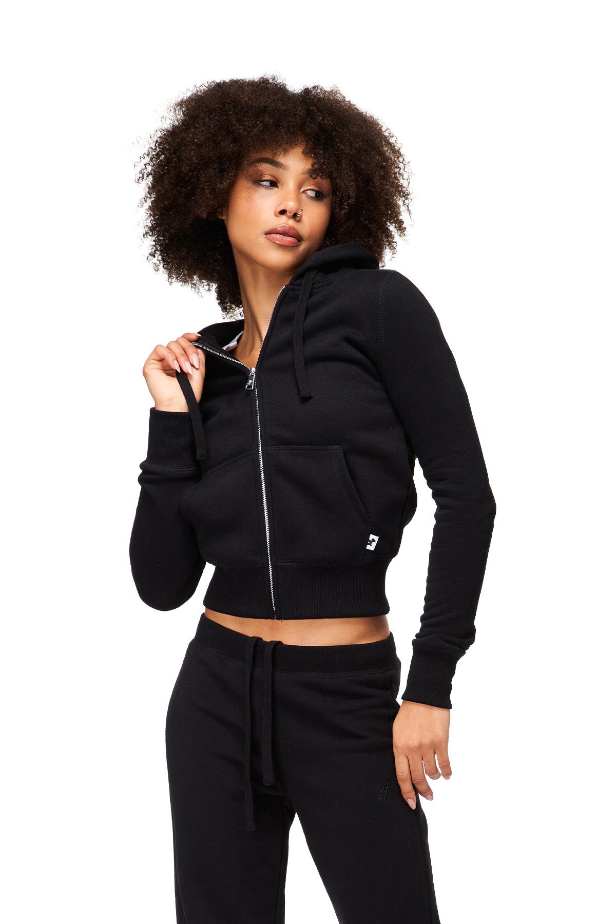 Black fitted zip sales up hoodie