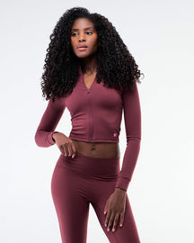 Shay - Fitted Mock Neck Zip-Up Long Sleeve Top