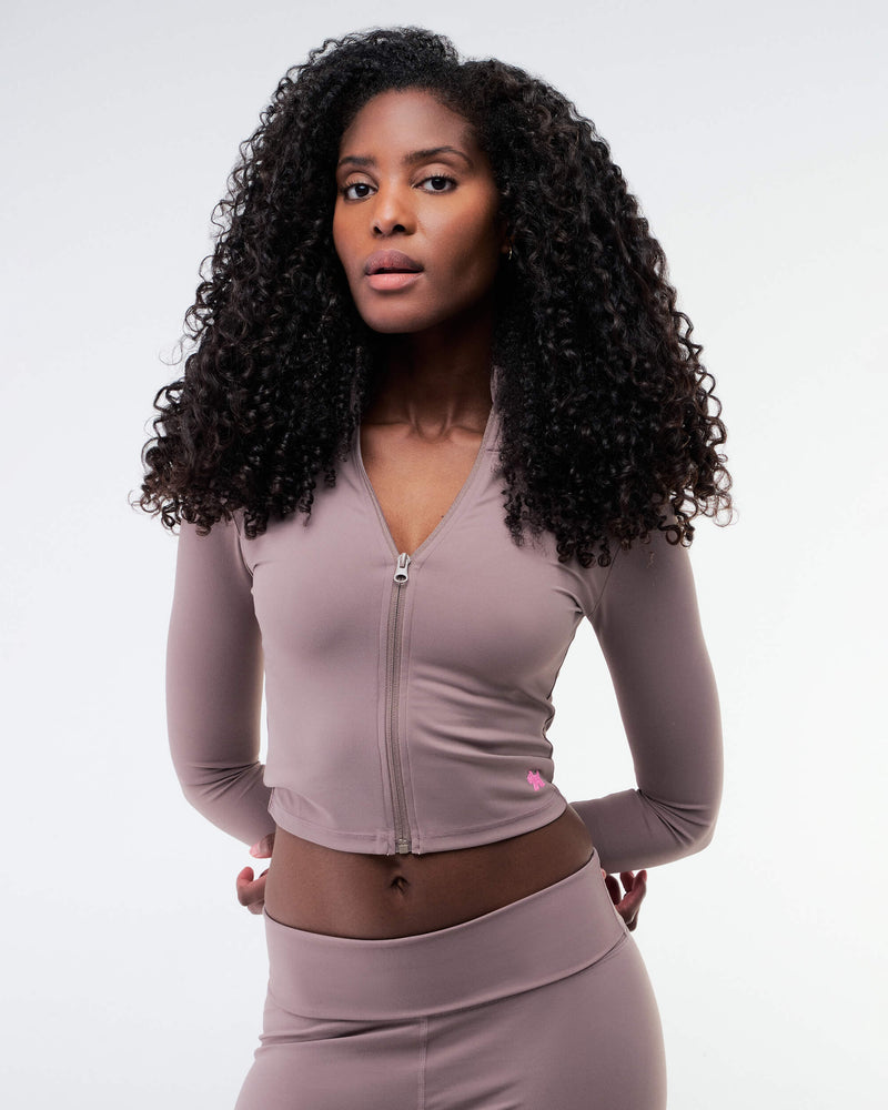 Shay - Fitted Mock Neck Zip-Up Long Sleeve Top