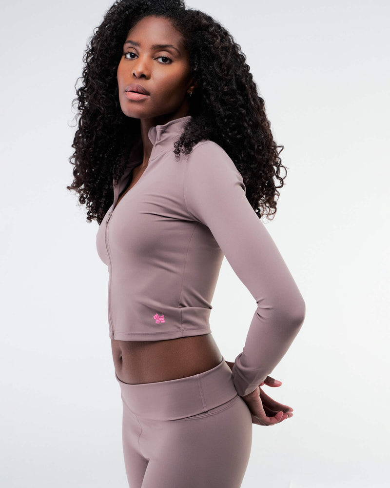 Shay - Fitted Mock Neck Zip-Up Long Sleeve Top