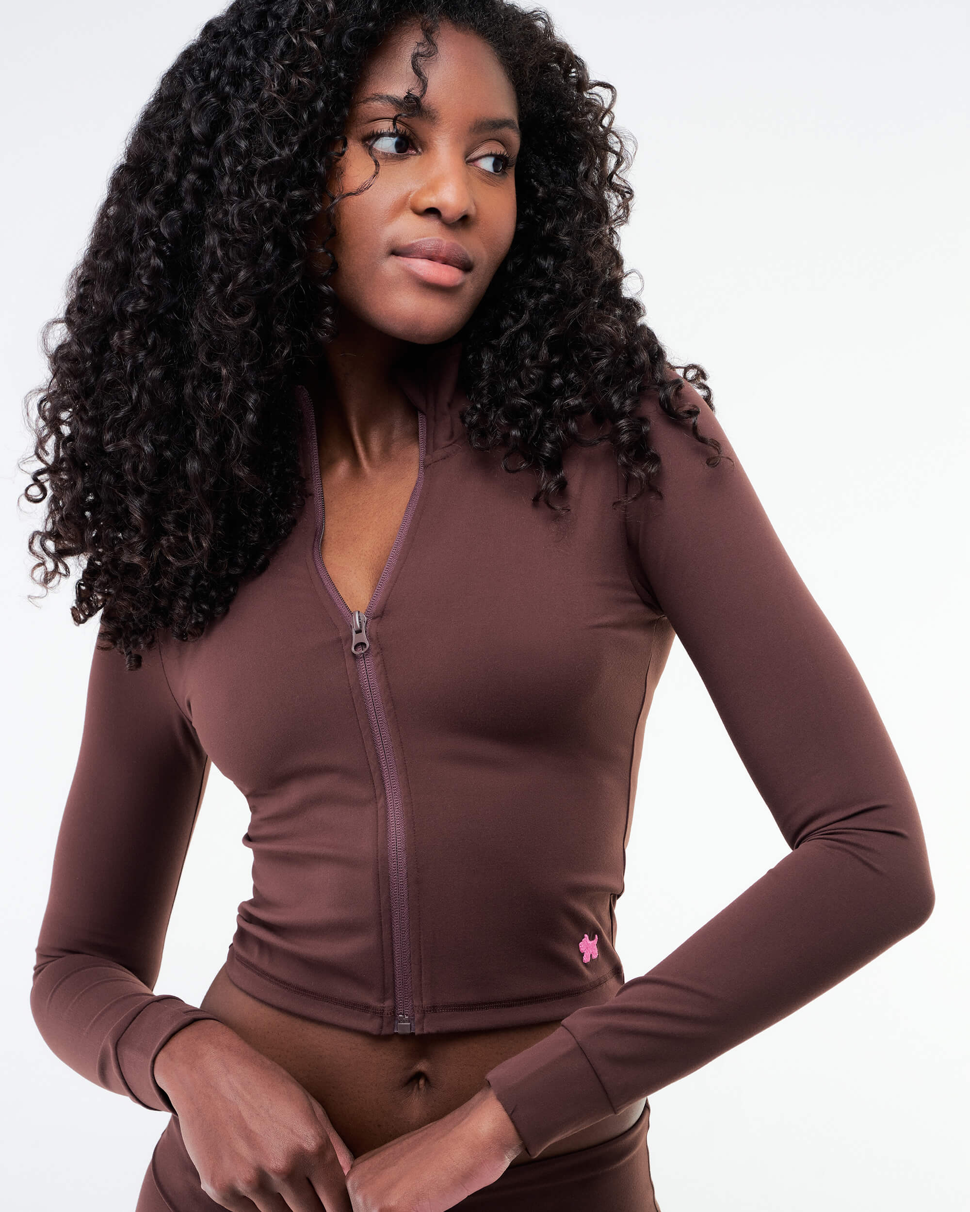 Shay - Fitted Mock Neck Zip-Up Long Sleeve Top