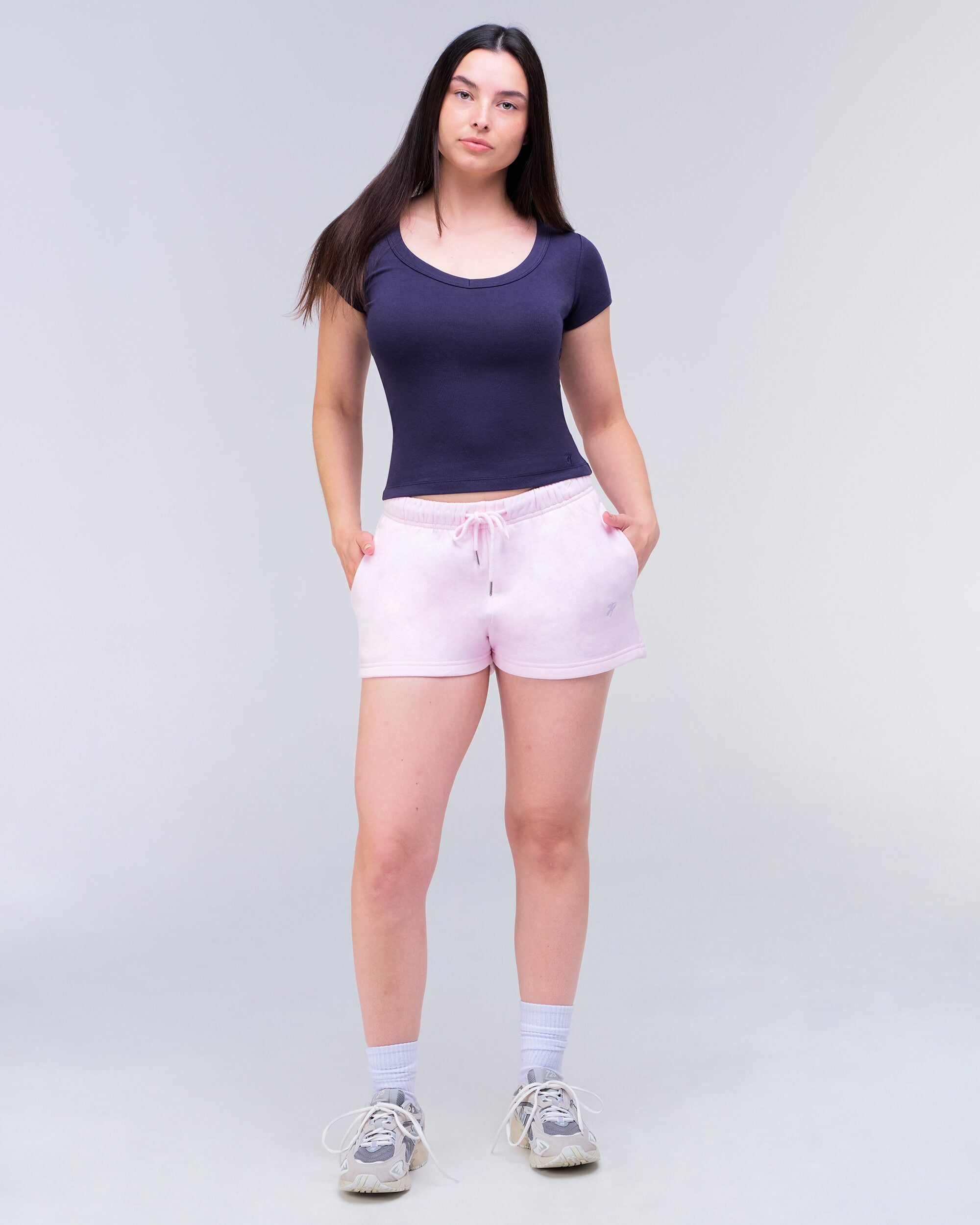Denise Fitted Scoop Neck Tee in Navy - front