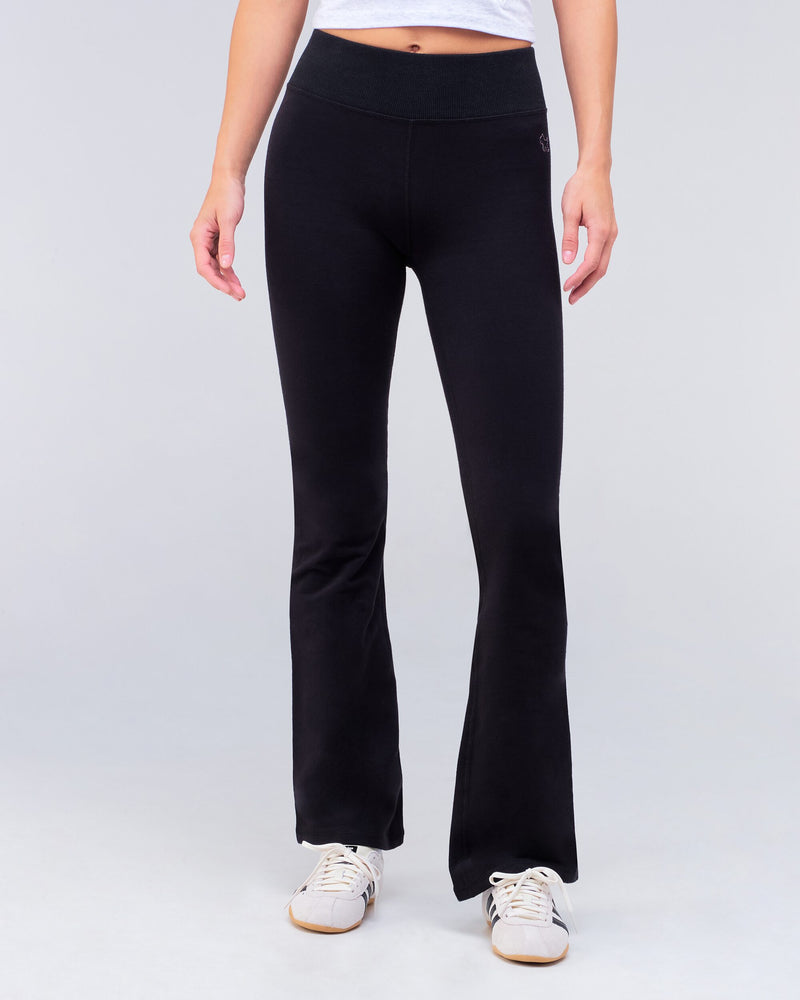 Edith fitted low rise flare pant in black, front view