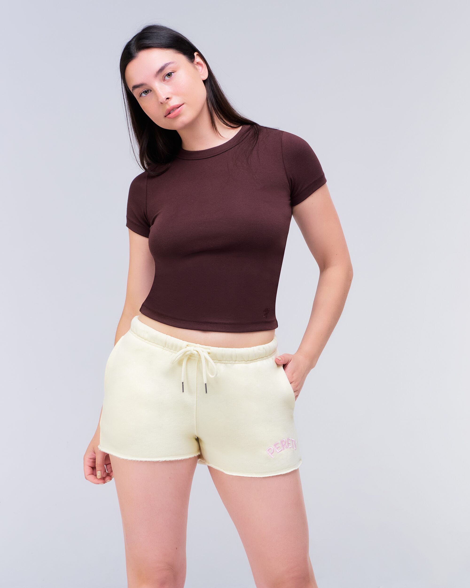 Eileen Fitted Crew Neck Tee in Auburn - full look