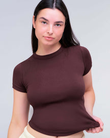 Eileen Fitted Crew Neck Tee in Auburn - front