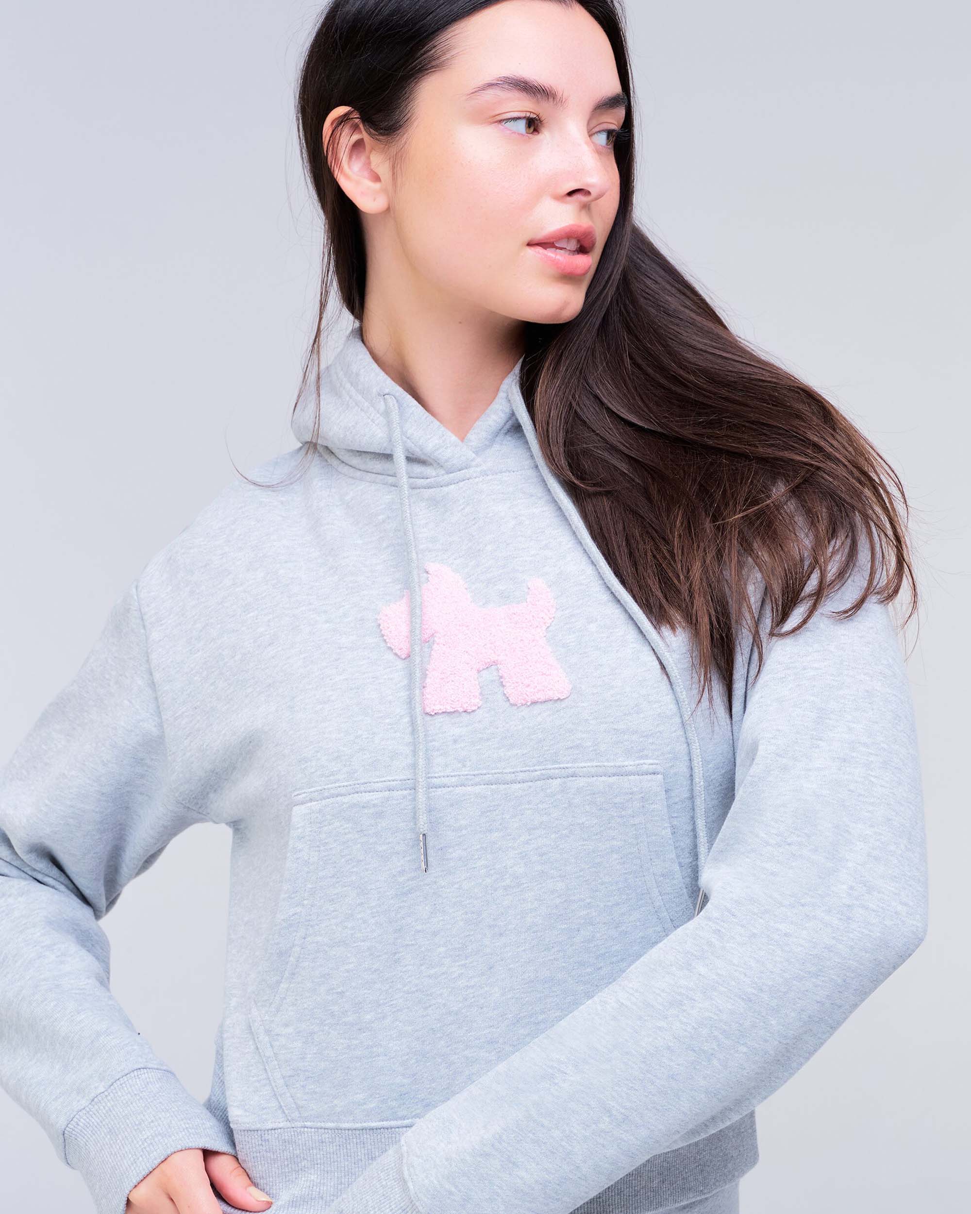 Emely Relaxed Fit Pullover Hoodie in Grey Mix - front with logo