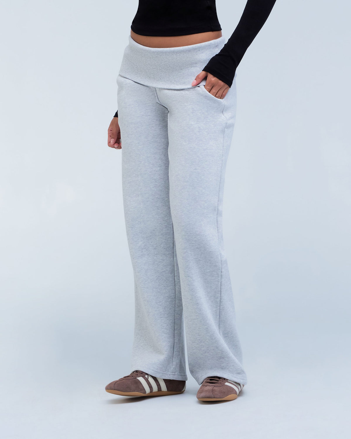 Naya - Low-Rise Loose Fit Pants with Fold-over Waistband