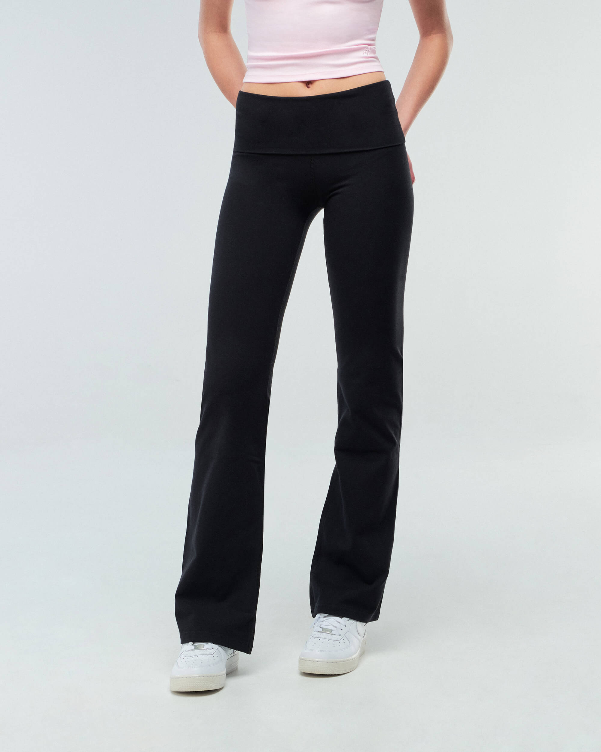 Tally - Fitted Flare Pants with Fold-over Waistband