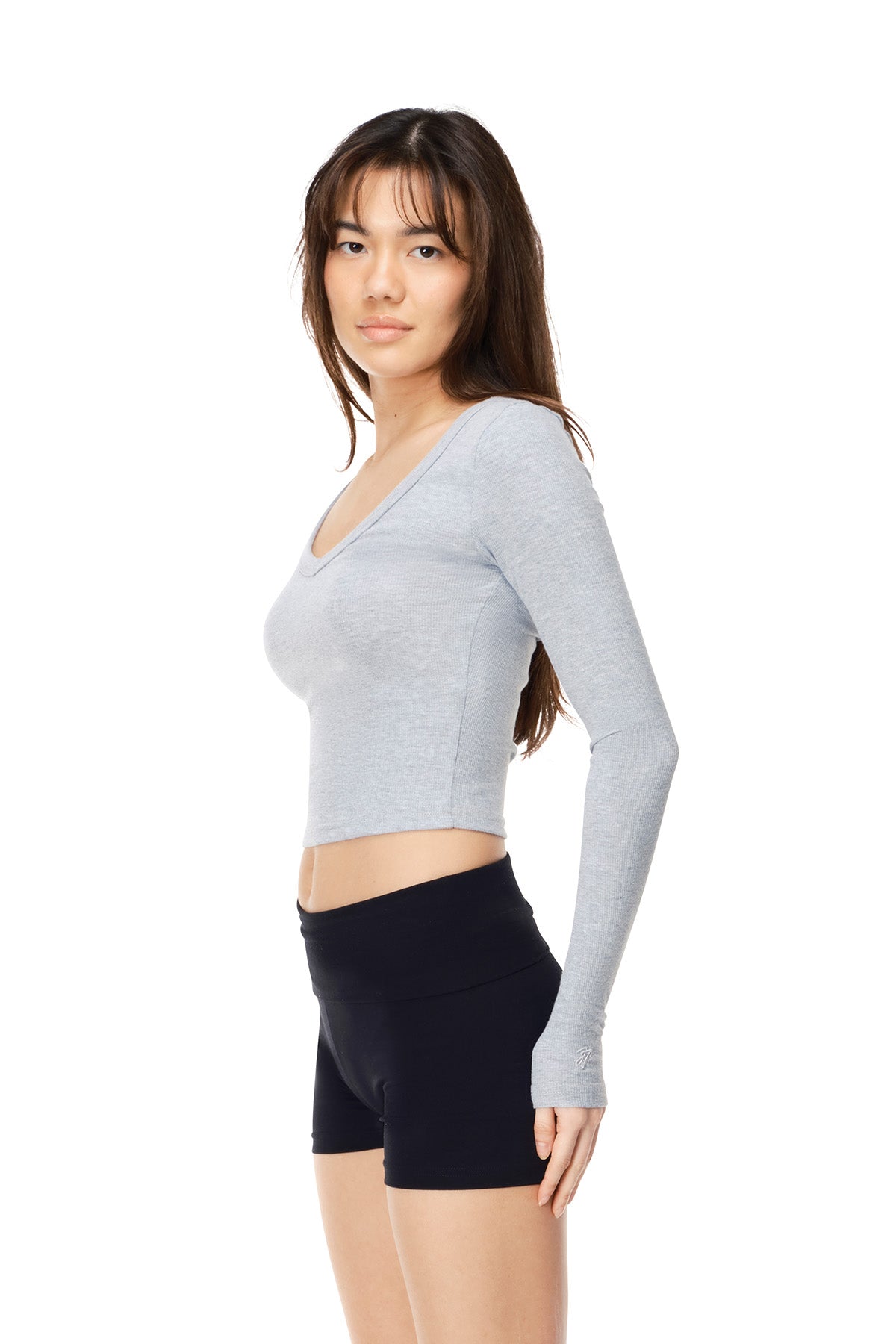 Cali - Fitted Ribbed Scoop V-Neck Long Sleeve