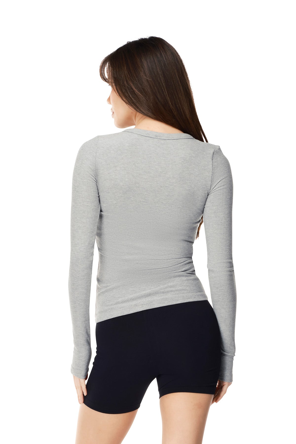 Coral - Fitted Ribbed Henley Long Sleeve