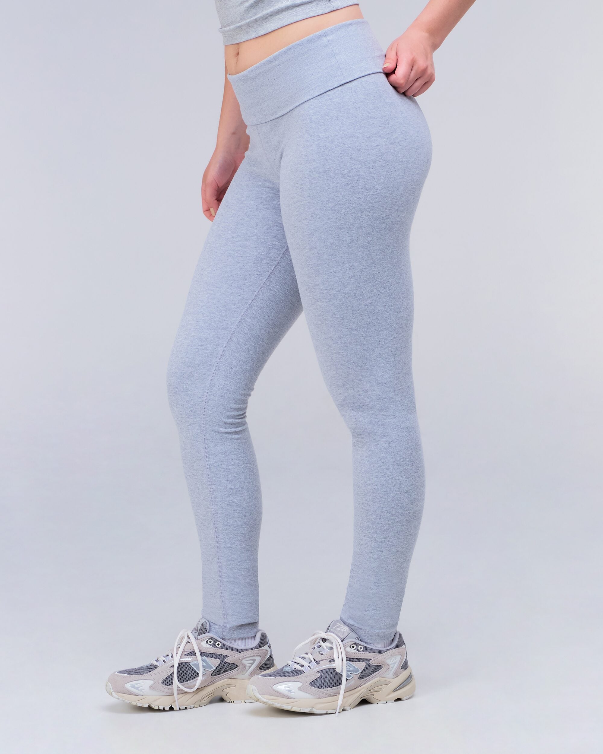 Teagan Fitted Leggings with Fold-over Waistband in Grey Mix - side