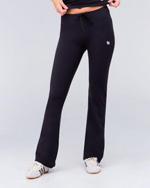 Adley fitted low rise drawstring flare pants in black, full length front view