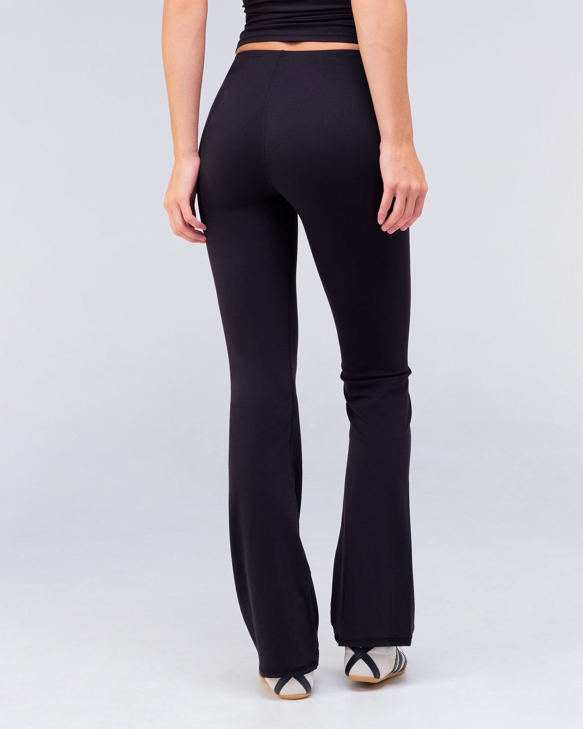 Adley fitted low rise drawstring flare pants in black, back view